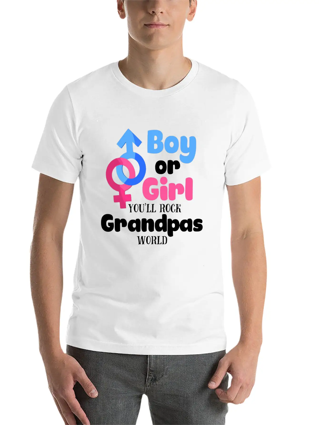 Boy Or Girl Gender Reveal Baby Shower Grandpa Stylish Everyday T-Shirt – Unisex Basic Cotton Tee