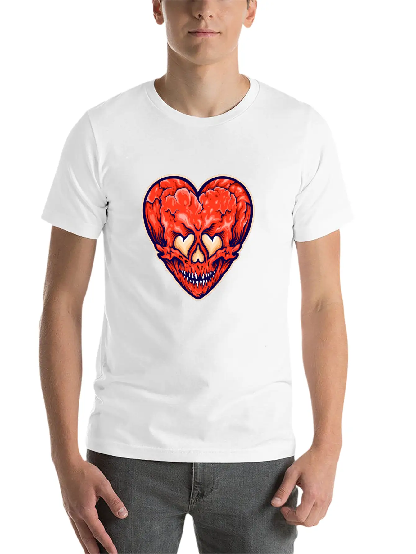 Broken Heart Scary Valentine Cartoon Heart Stylish Everyday T-Shirt – Unisex Basic Cotton Tee