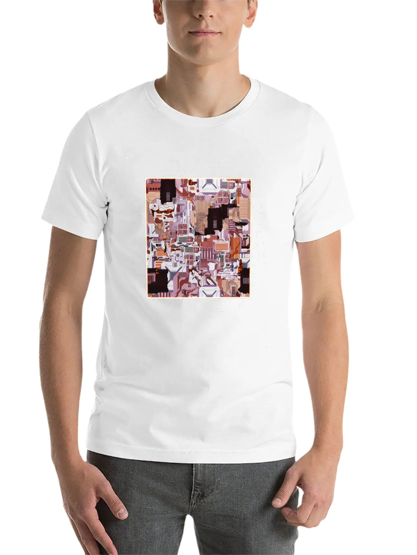 Brown Stylized Motherboard Unisex Short Sleeve Soft Cotton T-Shirt – Casual Everyday Wear