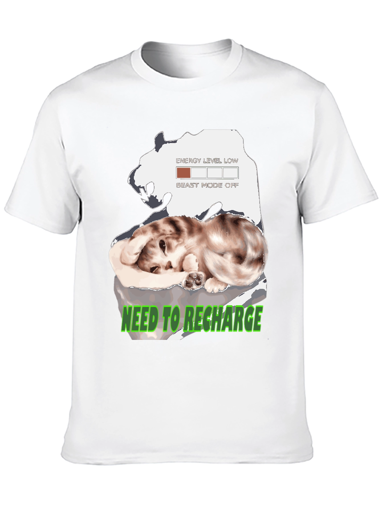 Recharge Cat Graphic T-Shirt: Low Energy Mode