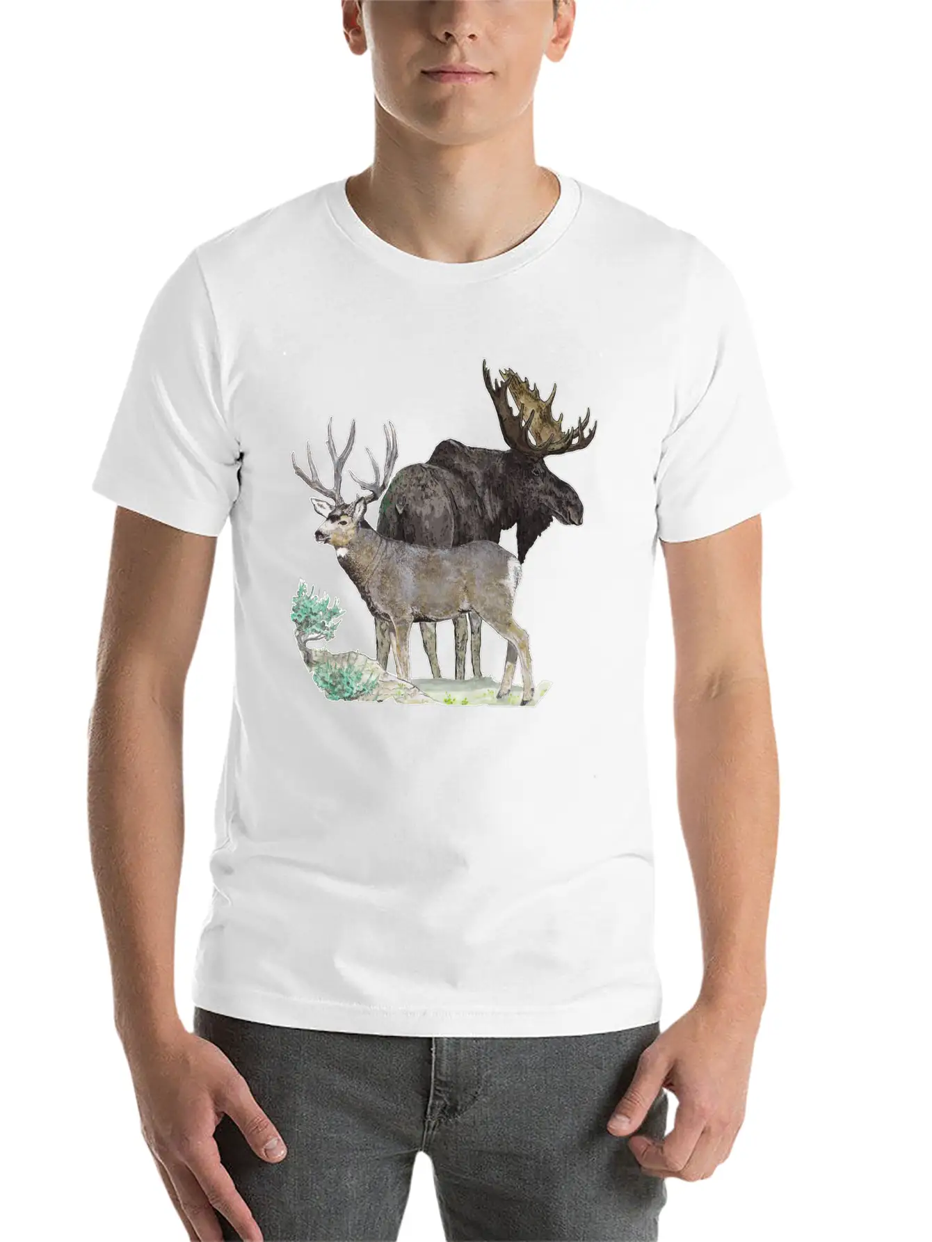 Bull Moose And Mule Deer Buck Stylish Everyday T-Shirt – Unisex Basic Cotton Tee