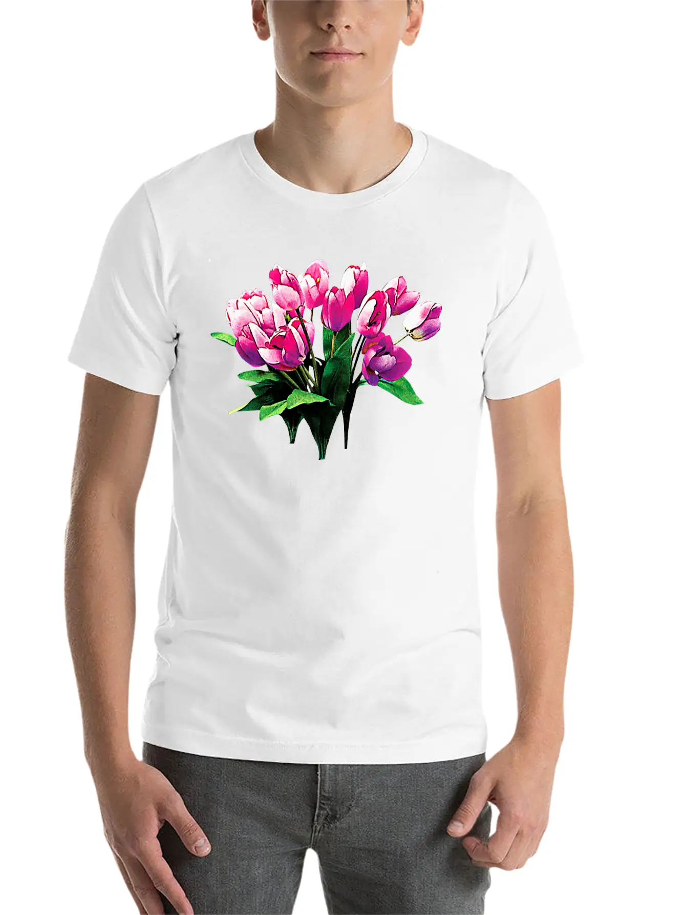 Bunch Of Pink Tulips Timeless Short Sleeve Tee – Comfy And Minimalist Design