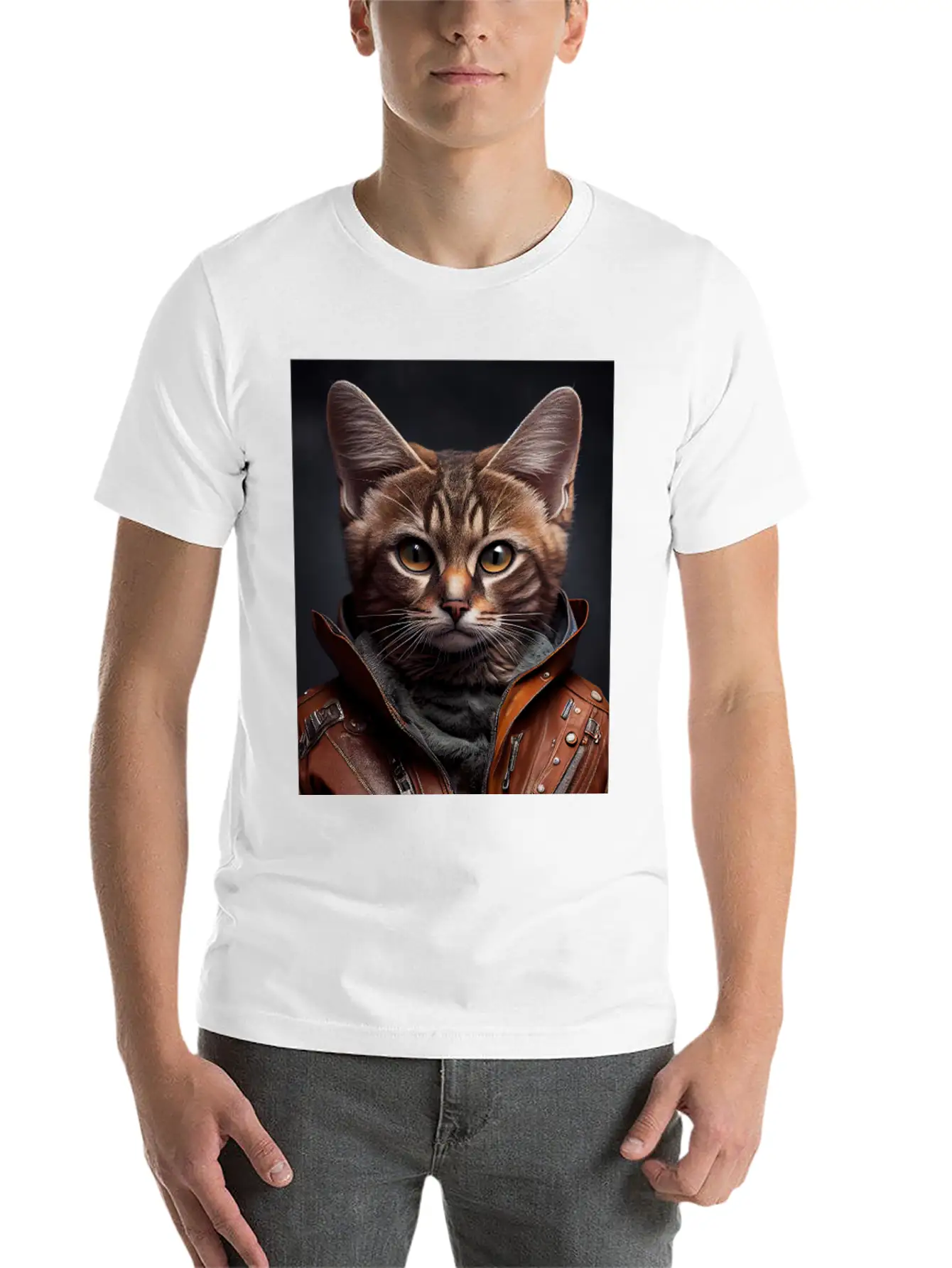 Burmilla Male Wears A Leather Jacket Cat Breed Por Essential Unisex Summer Tee – Soft Cotton Casual Fit
