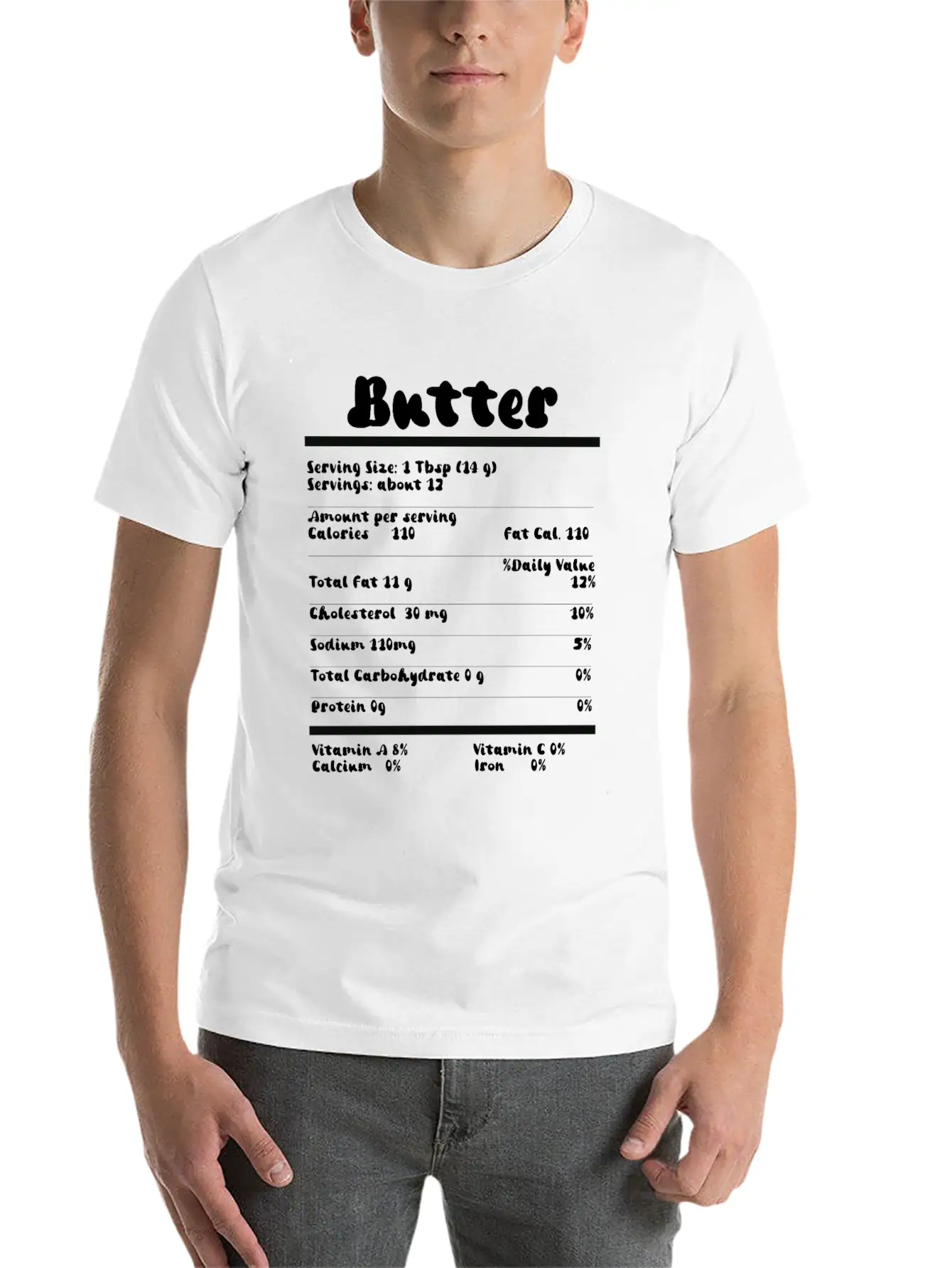 Butter Nutrition Facts Food Calories Holiday Thank Unisex Short Sleeve Soft Cotton T-Shirt – Casual Everyday Wear