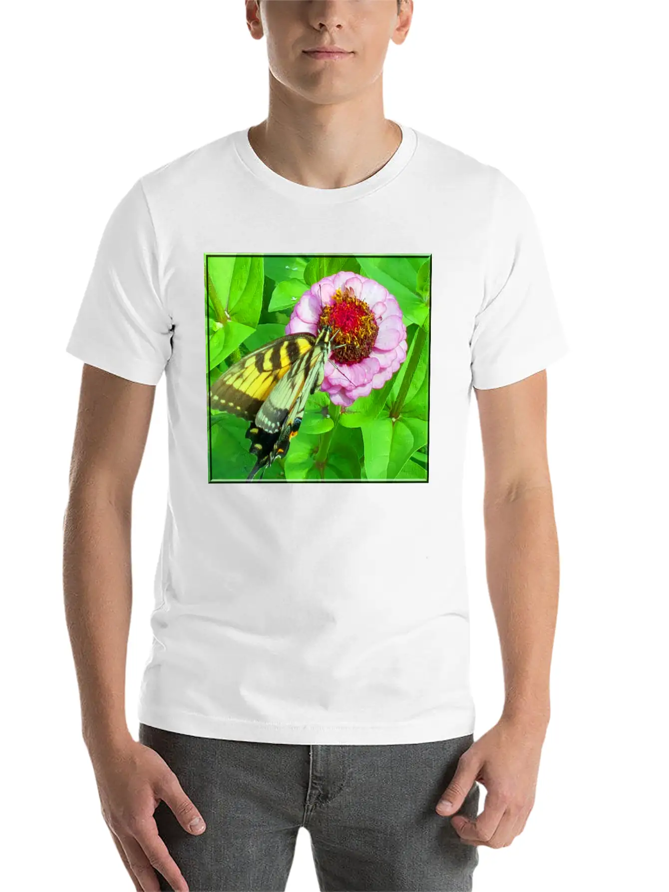 Butterfly And Zinnia Comfortable Minimalist Graphic Tee – Summer Style Essential