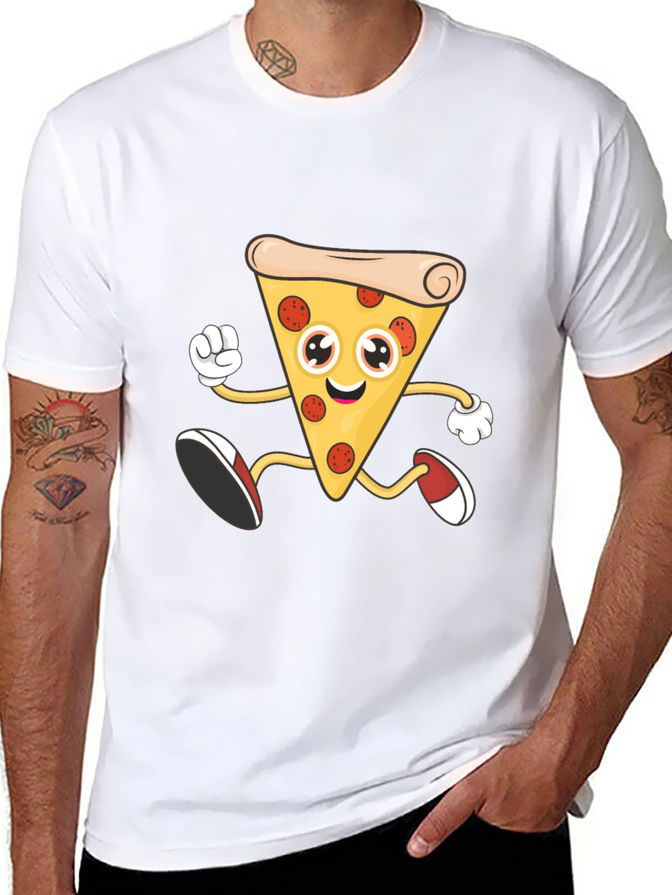 Pizza Slice Cartoon Graphic T-Shirt - Black