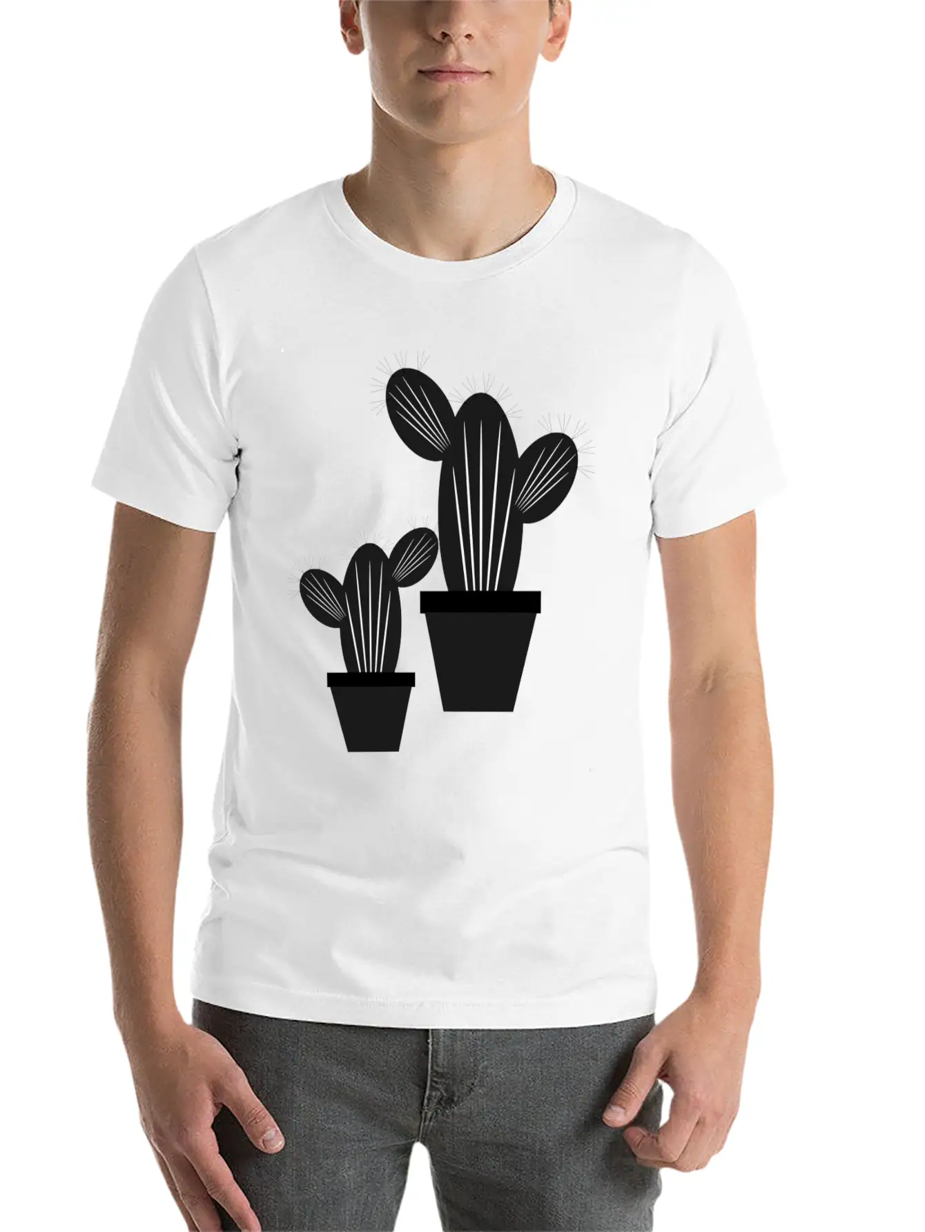 Cactus Grayscale Stylish Everyday T-Shirt – Unisex Basic Cotton Tee