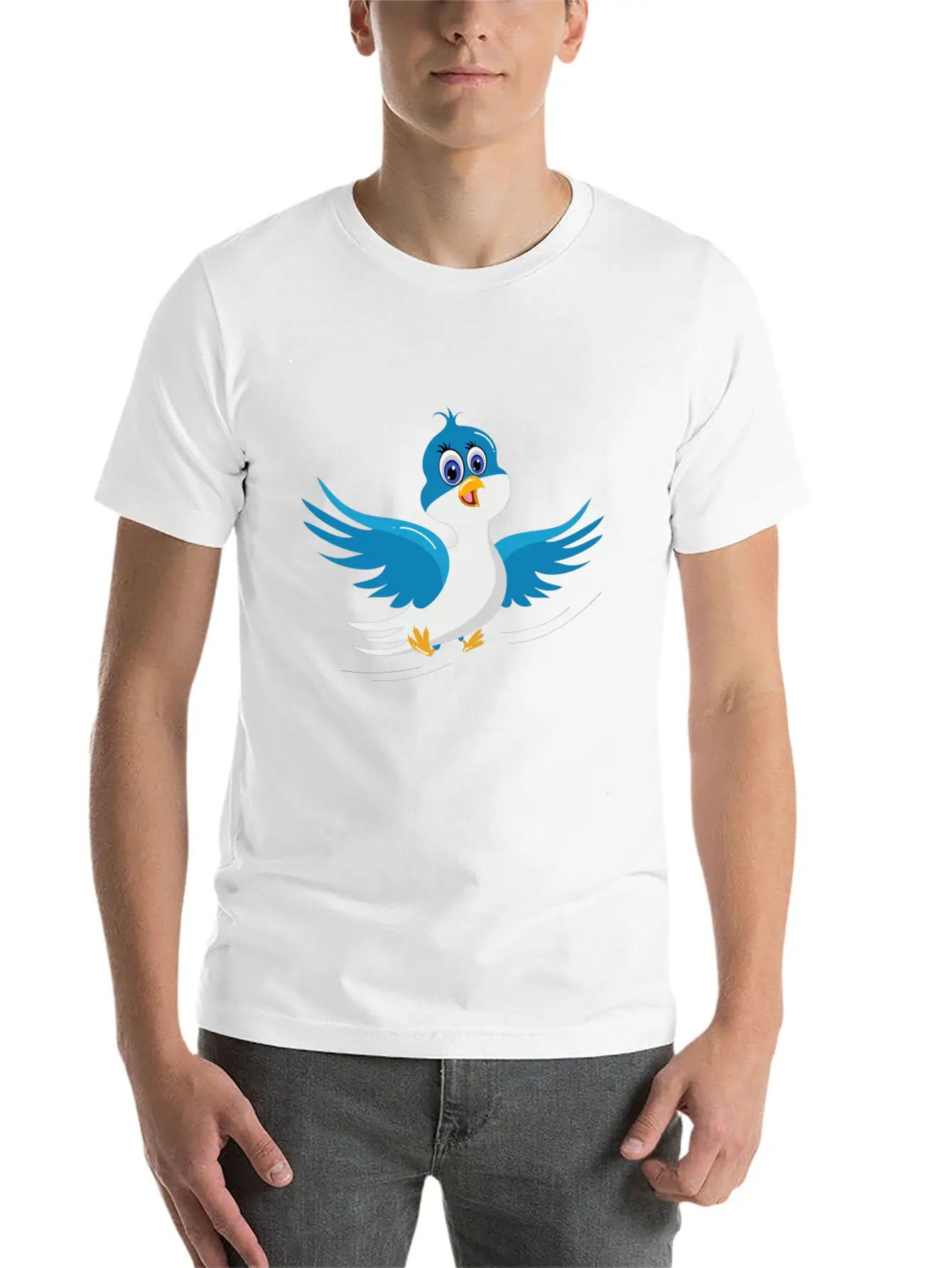 Cartoon Bird Blue Bird Comfortable Minimalist Graphic Tee – Summer Style Essential