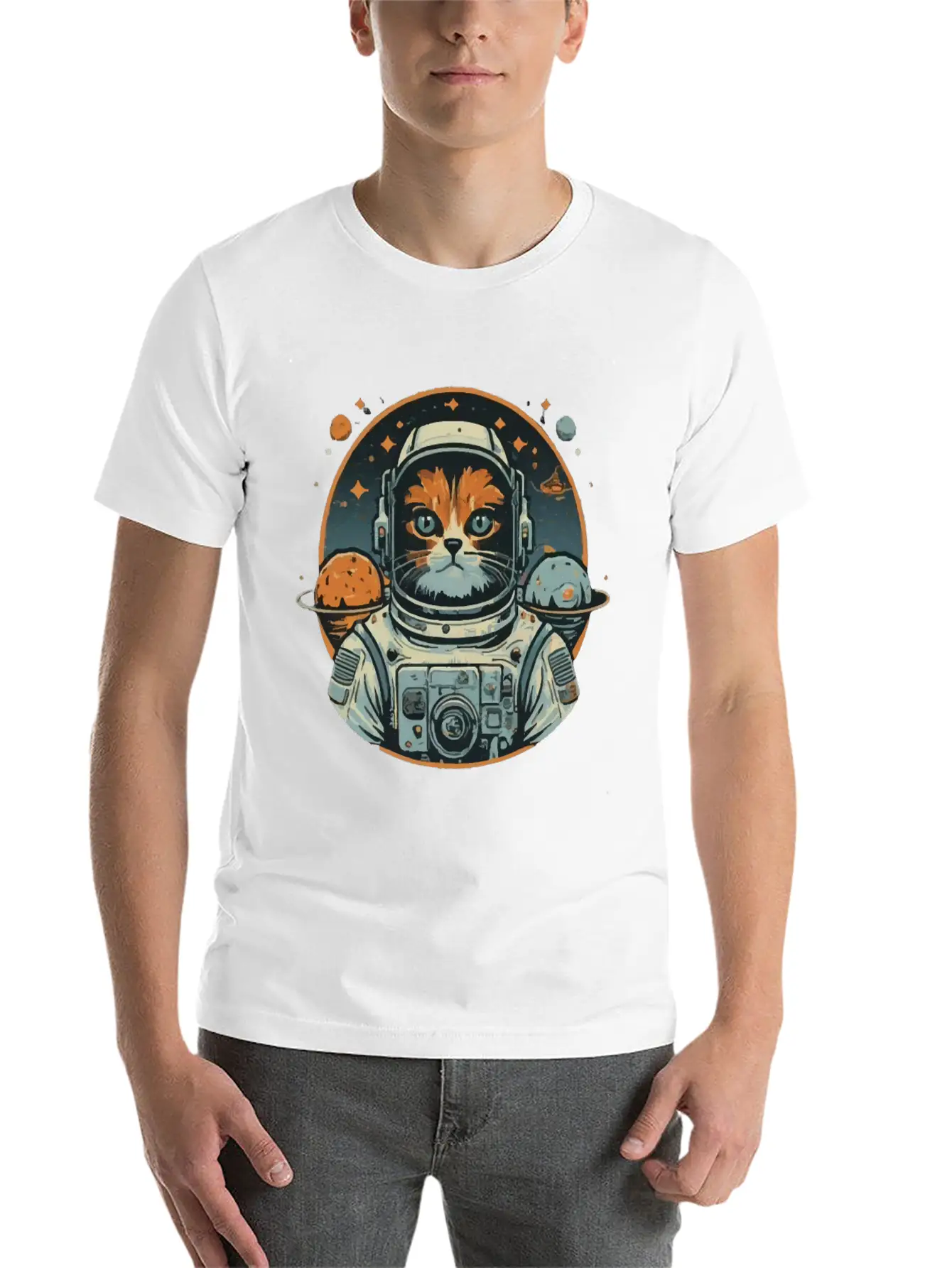 Cat Astronaut On Asteroids Unisex Casual T-Shirt – Clean Design For Daily Comfort