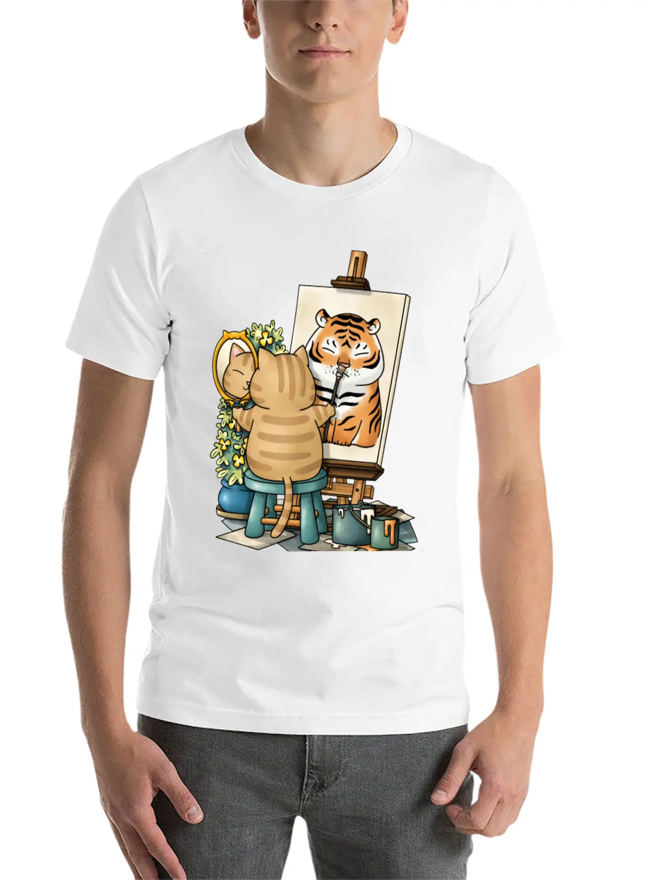 Cat Confidence Self Portrait Stylish Everyday T-Shirt – Unisex Basic Cotton Tee