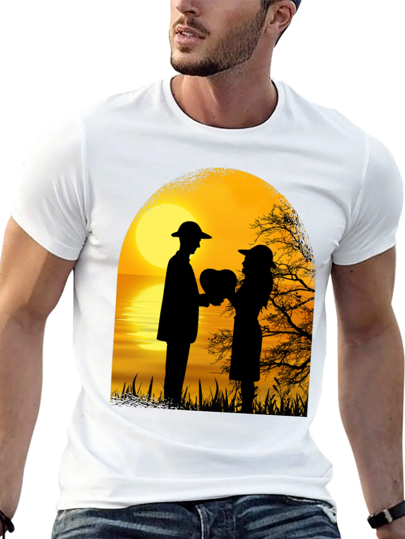 Romantic Sunset Lovers Heart T-Shirt