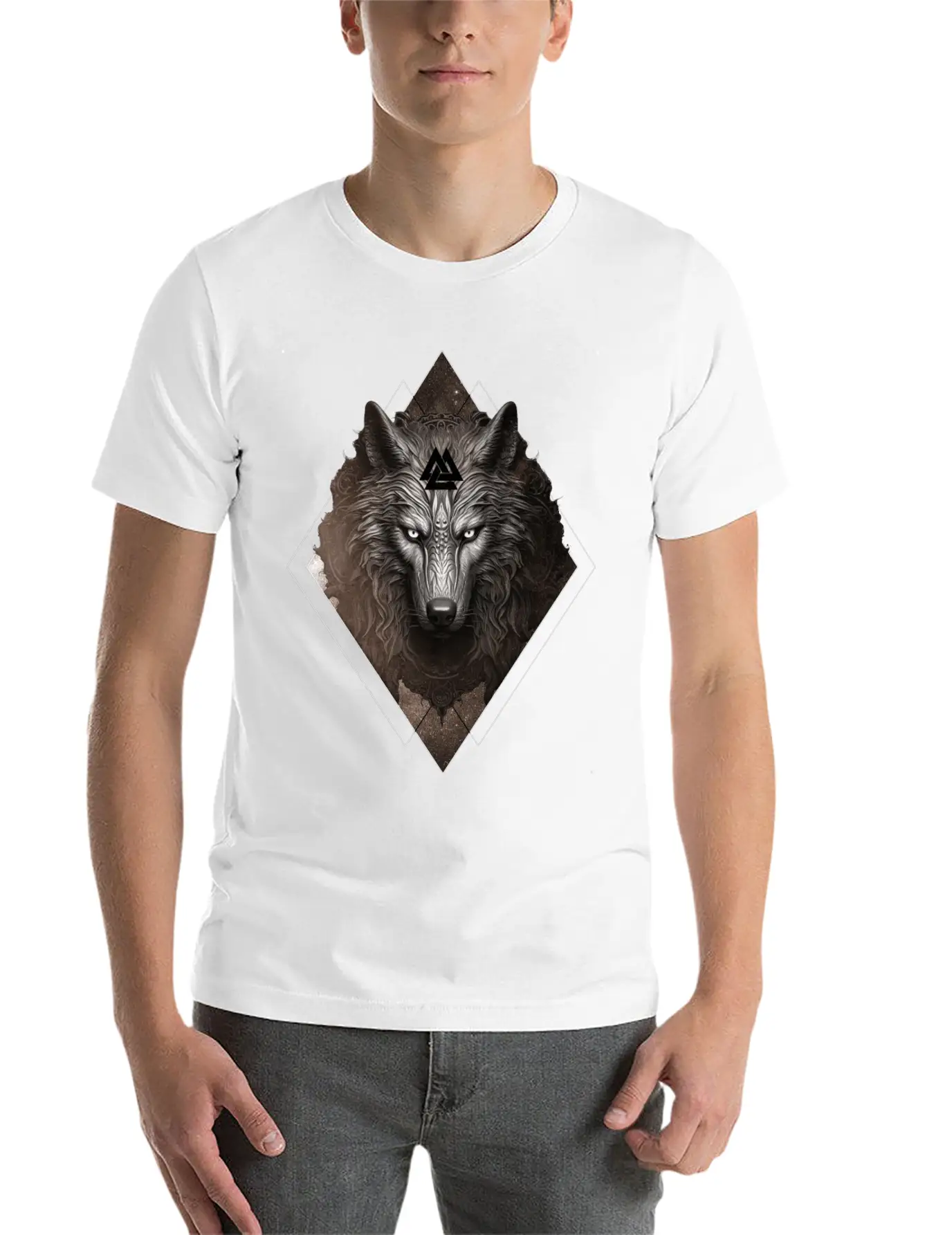 Celestial Wolf Valhalla Valknut Viking Spirit Anim Unisex Short Sleeve Soft Cotton T-Shirt – Casual Everyday Wear