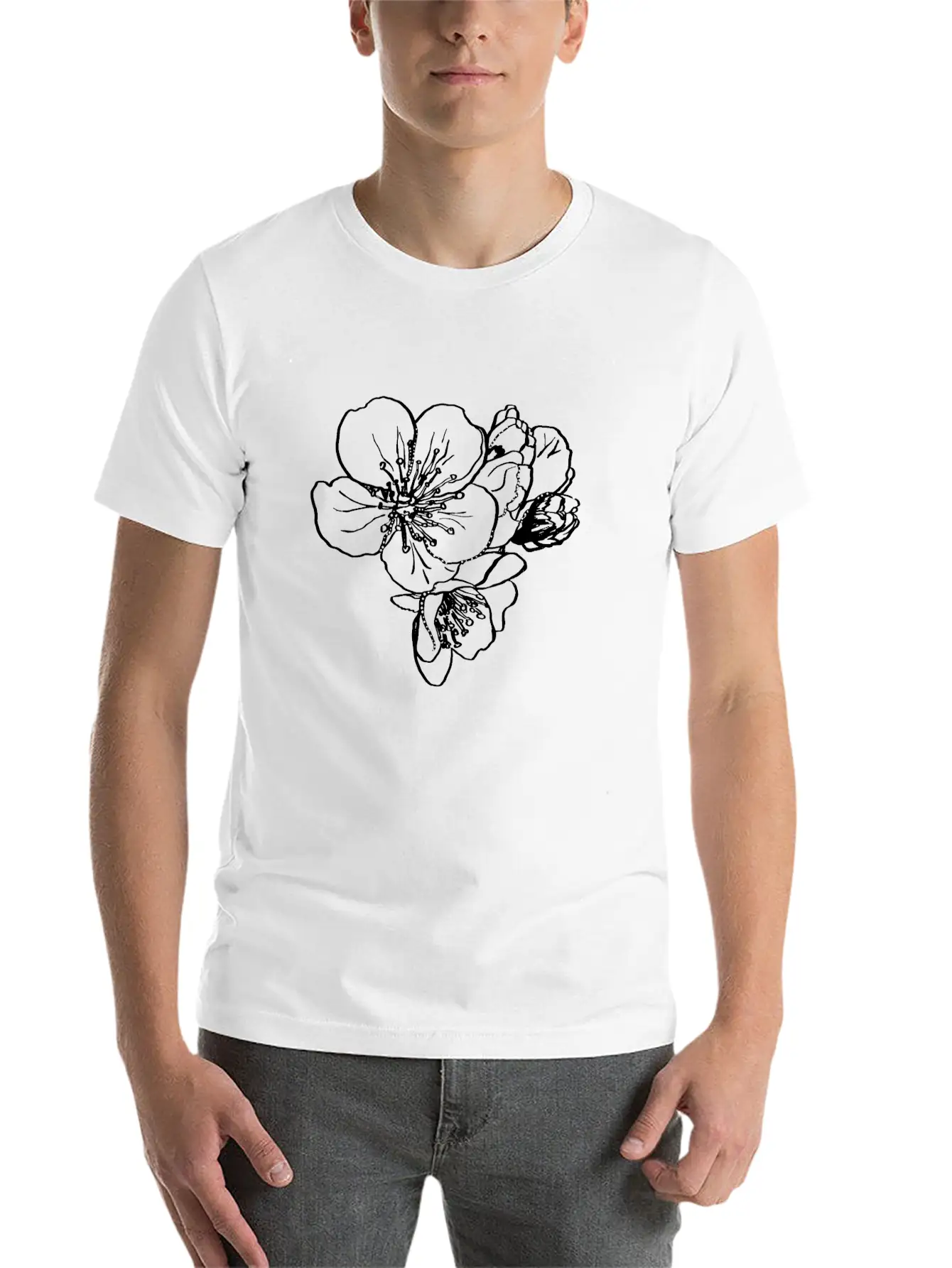 Cherry Blossoming. Flowering Tree. Spring Blossoms Unisex Short Sleeve Soft Cotton T-Shirt – Casual Everyday Wear