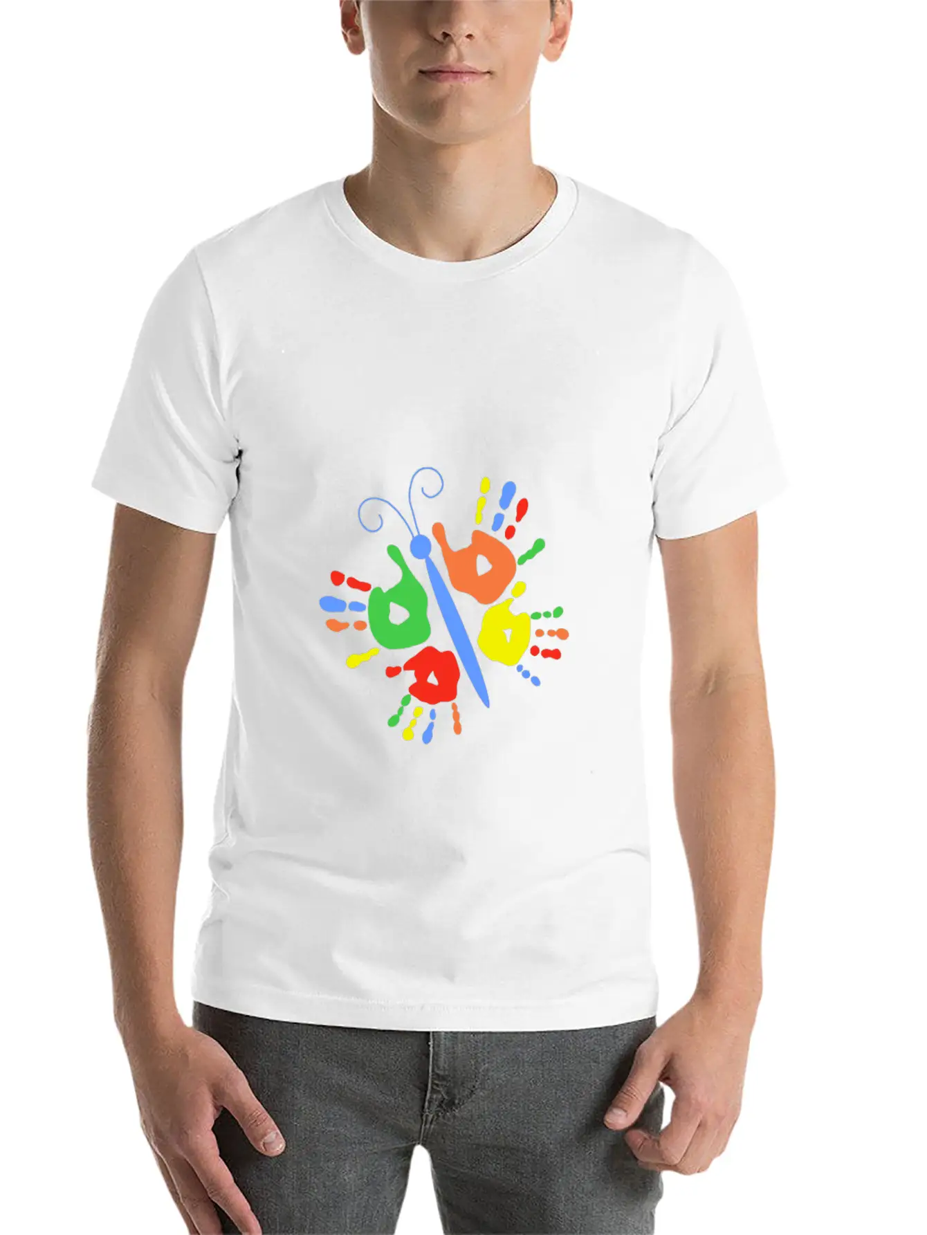 Children Handprint Butterfly Stylish Everyday T-Shirt – Unisex Basic Cotton Tee