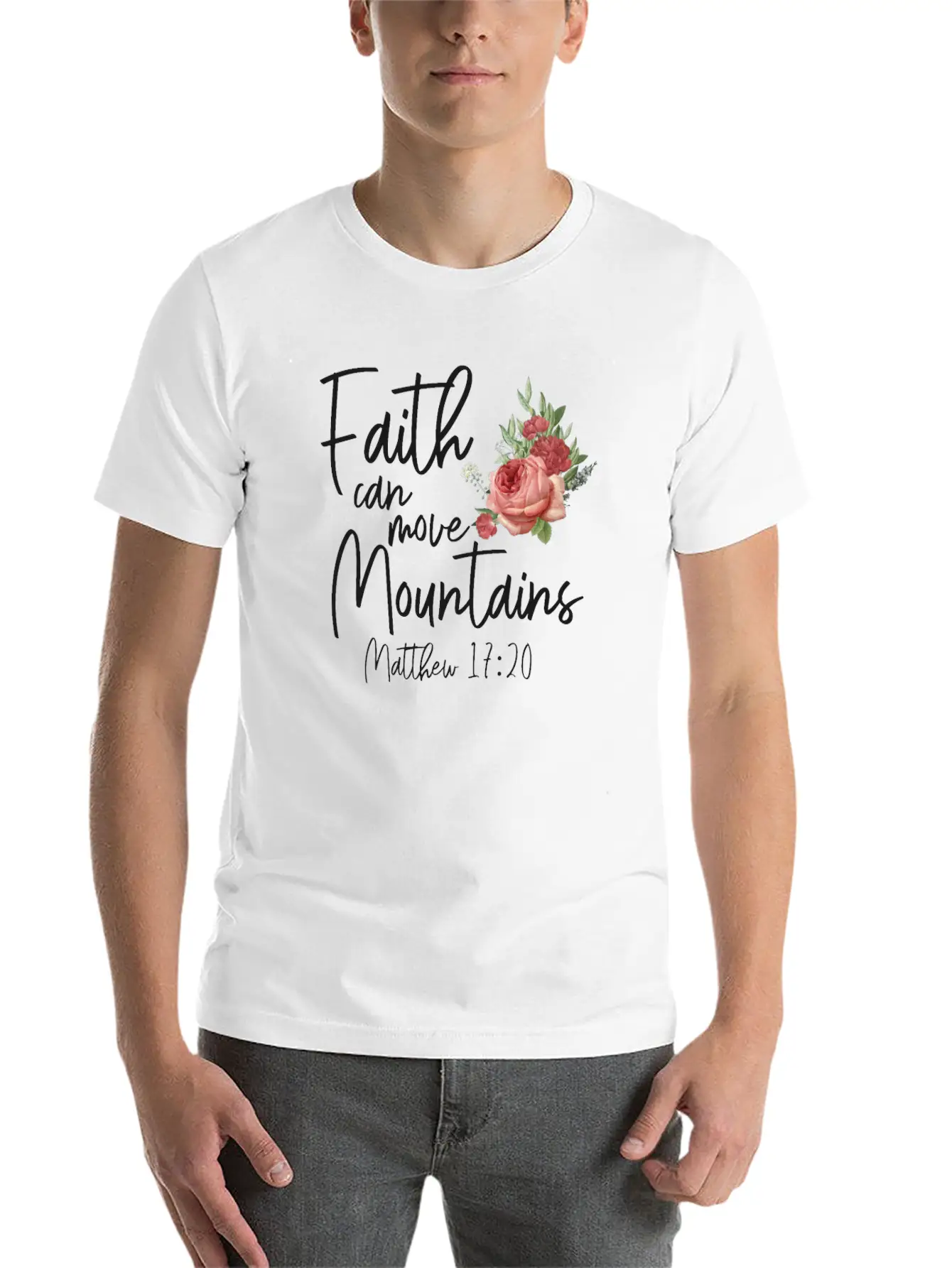 Christian Bible Verse Quote Rose Stylish Everyday T-Shirt – Unisex Basic Cotton Tee
