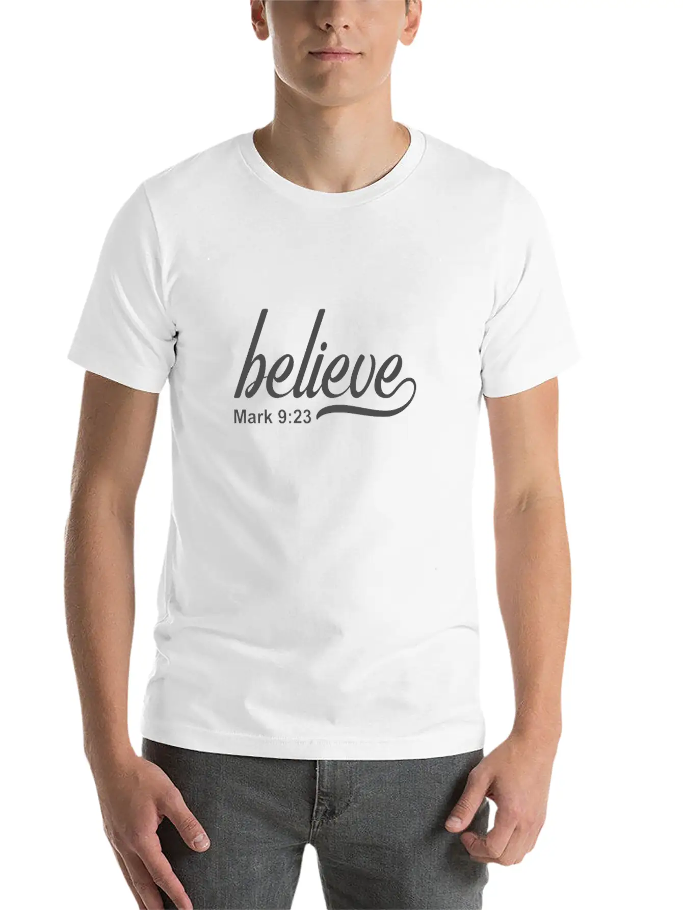 Christian Design Believe Mark 9 Verse 23 Timeless Short Sleeve Tee – Comfy And Minimalist Design