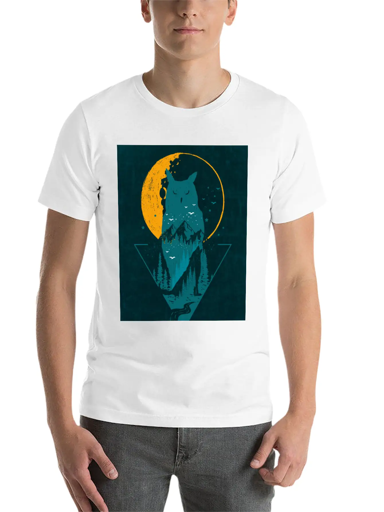 Classy And Minimalist Double Exposure WOLF And OWL Basic Graphic T-Shirt – Daily Comfort In Soft Cotton