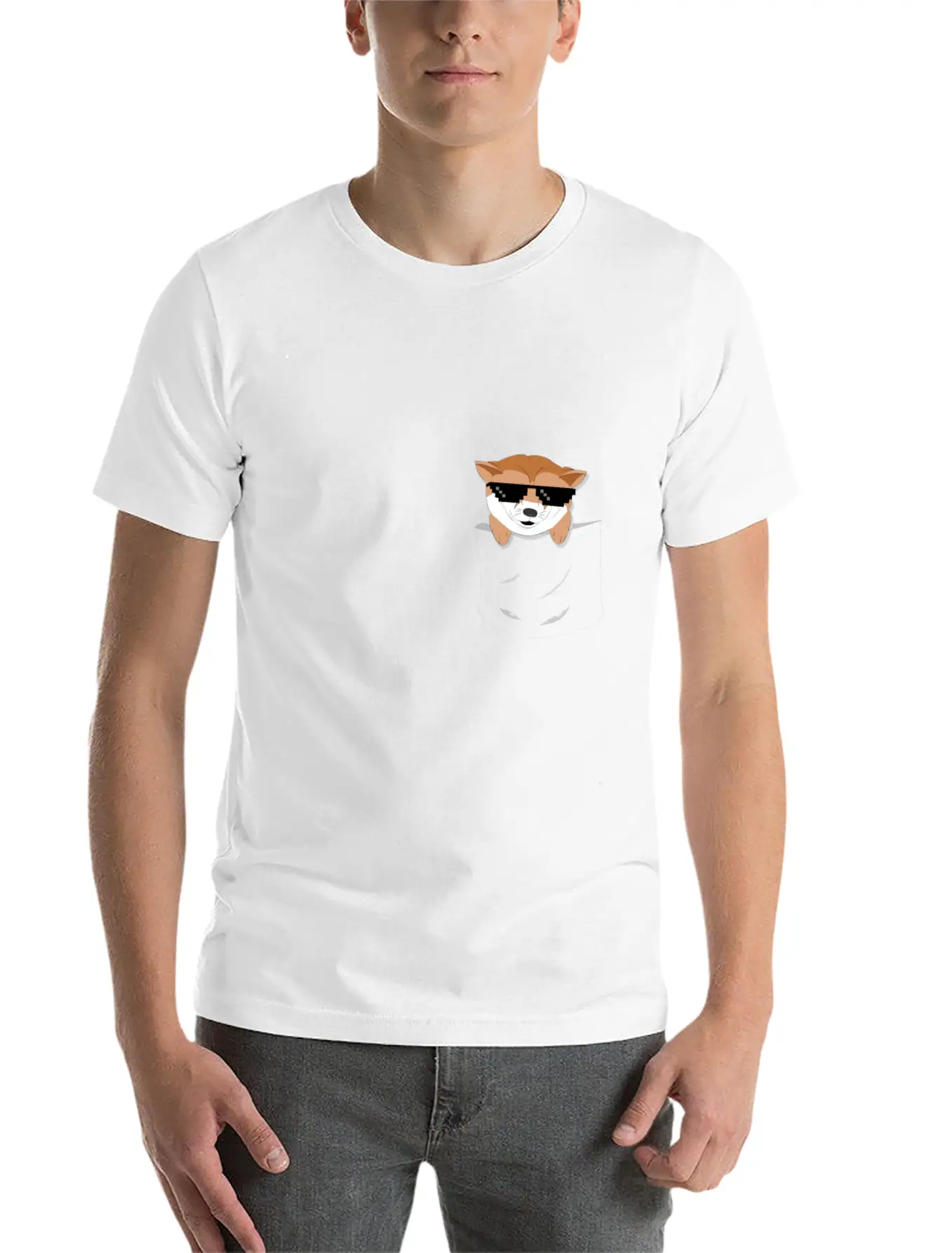 Cool Doge In Pocket T- Shirt Stylish Everyday T-Shirt – Unisex Basic Cotton Tee