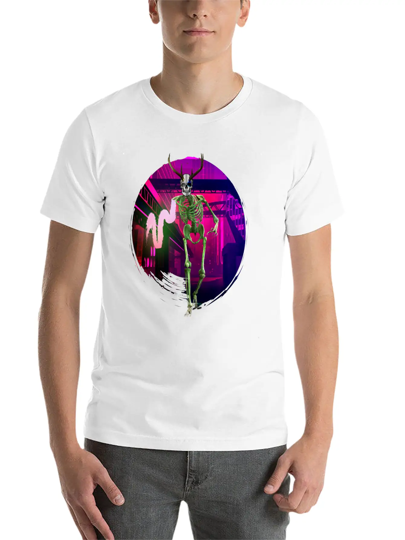 Cool Gothic Cyberpunk Portal City Creepy Skeleton Comfortable Minimalist Graphic Tee – Summer Style Essential