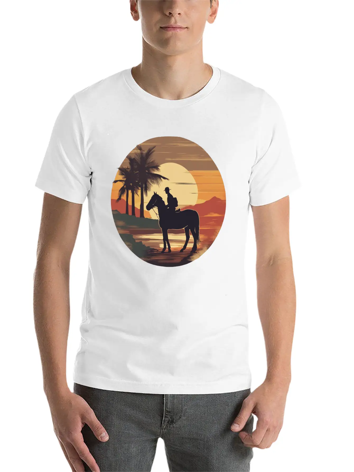 Cowboy Retro Coyboy Sunset Cowboy Horse Stylish Everyday T-Shirt – Unisex Basic Cotton Tee