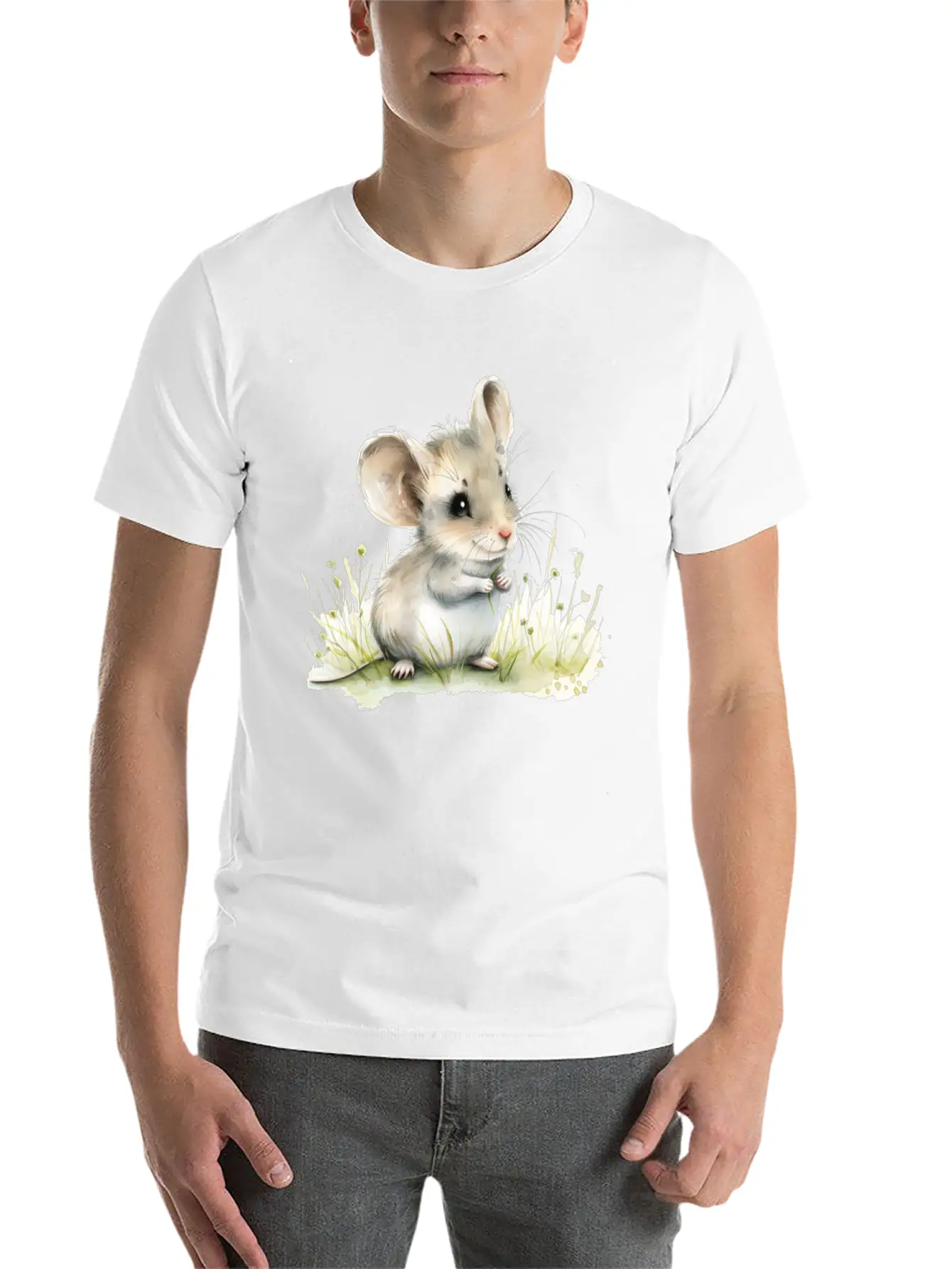 Cute Baby Mouse Watercolor Unisex Short Sleeve Soft Cotton T-Shirt – Casual Everyday Wear