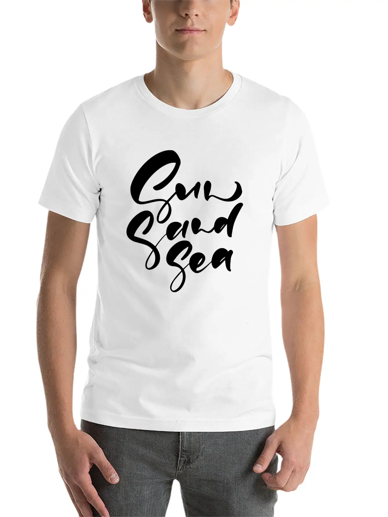 Cute Sun Sand Sea Hand Drawn Lettering Basic Graphic T-Shirt – Daily Comfort In Soft Cotton