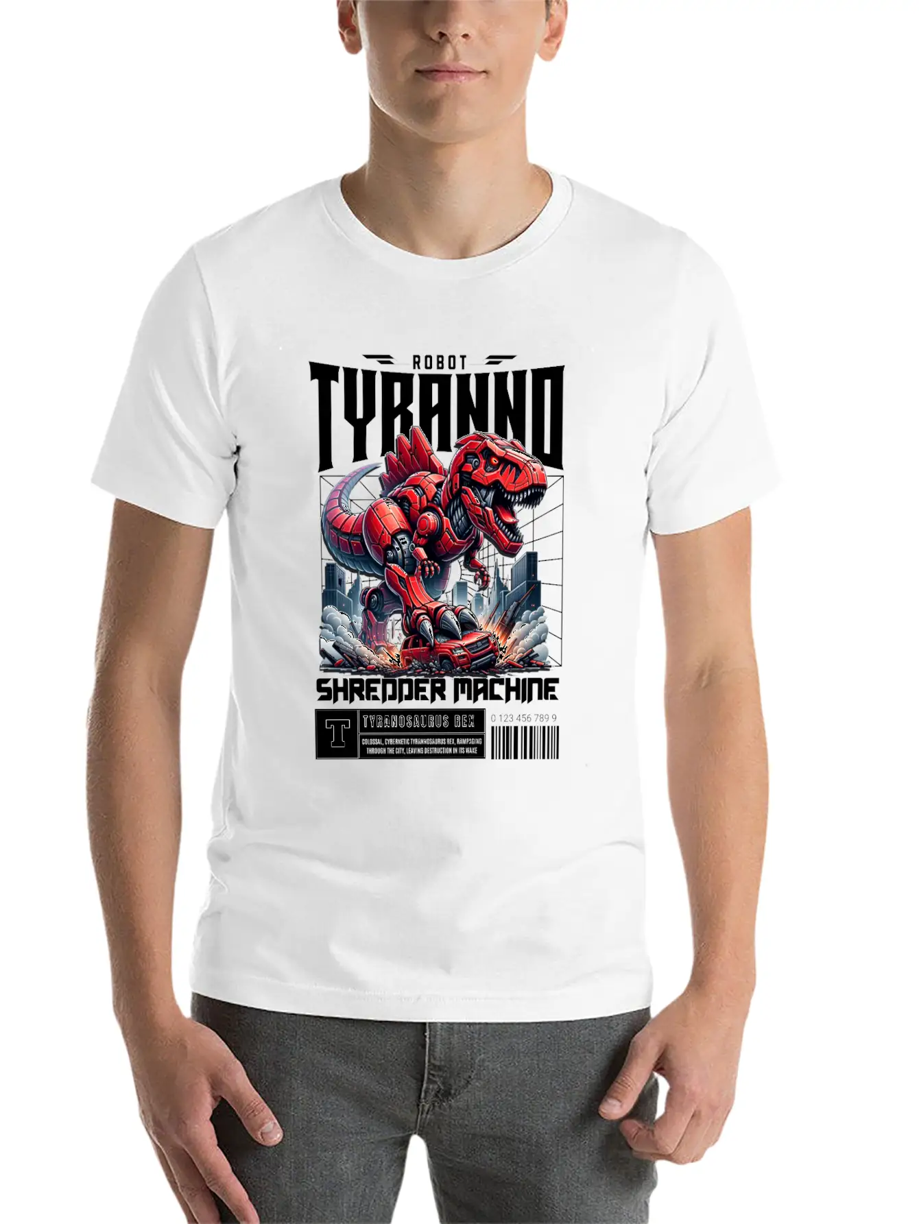 Cyber Dinosaur Tyrannosaurus Unisex Short Sleeve Soft Cotton T-Shirt – Casual Everyday Wear