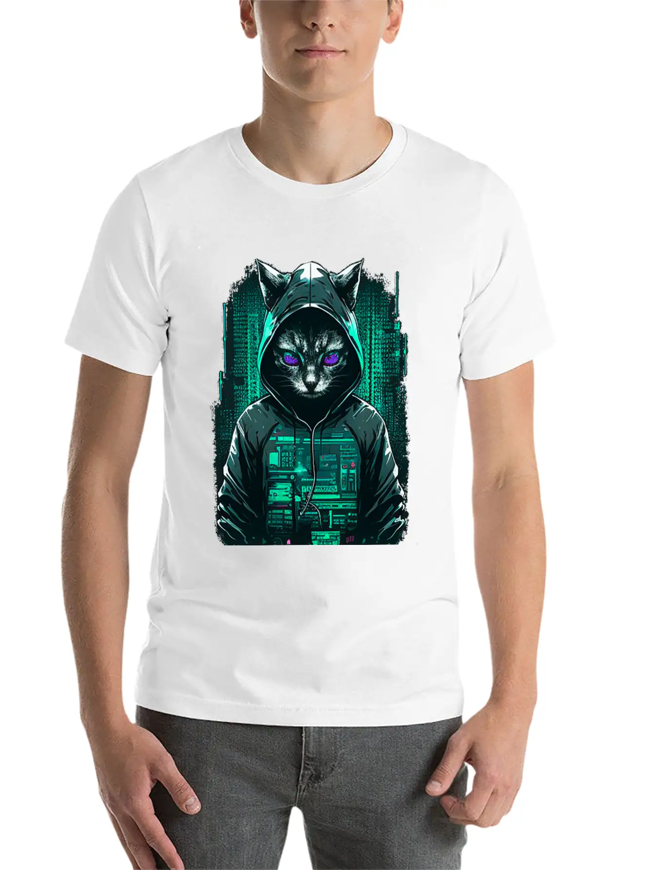 Cyber Hacker Cat Timeless Short Sleeve Tee – Comfy And Minimalist Design