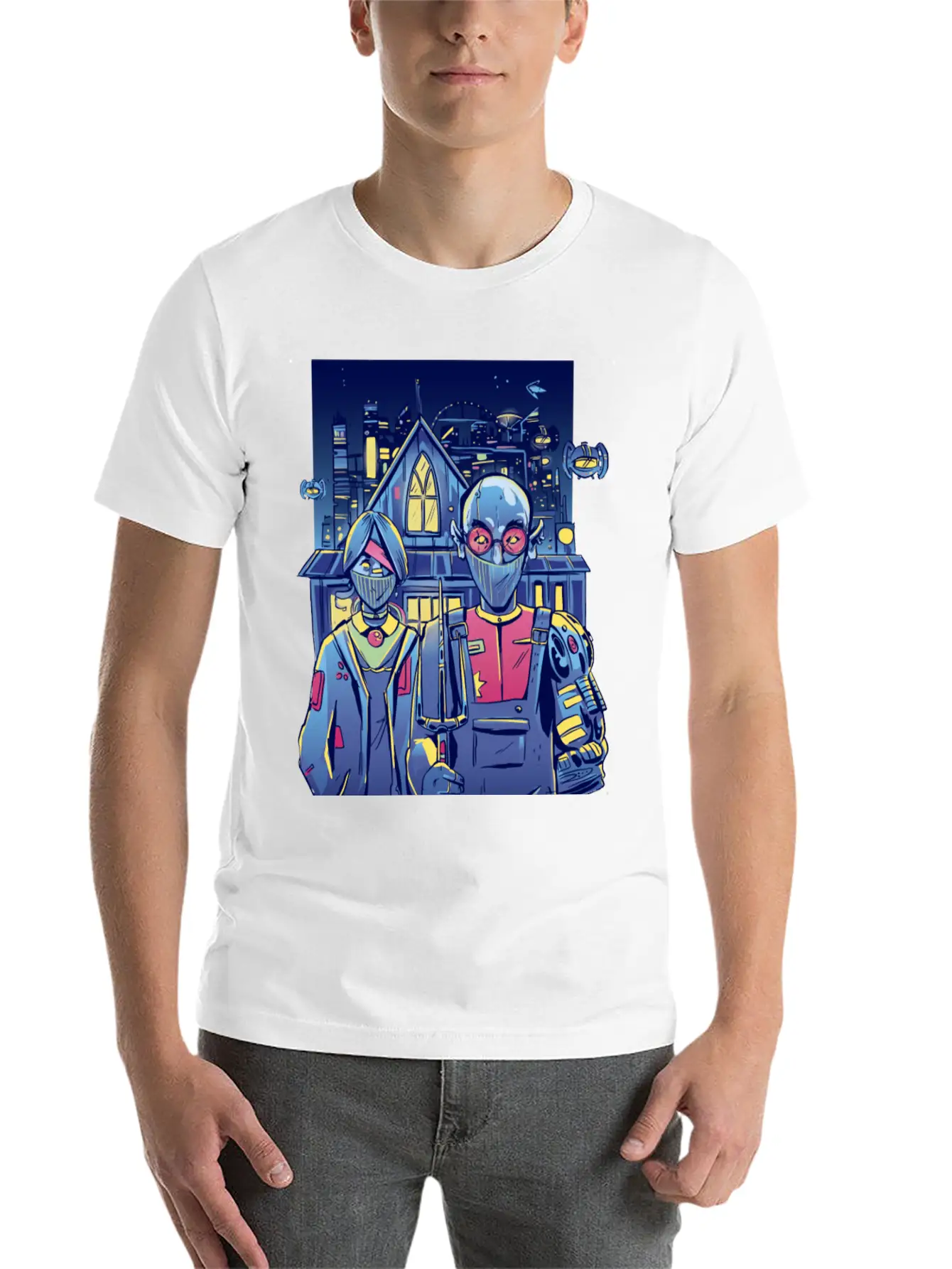 Cyberpunk Couple In City Unisex Short Sleeve Soft Cotton T-Shirt – Casual Everyday Wear