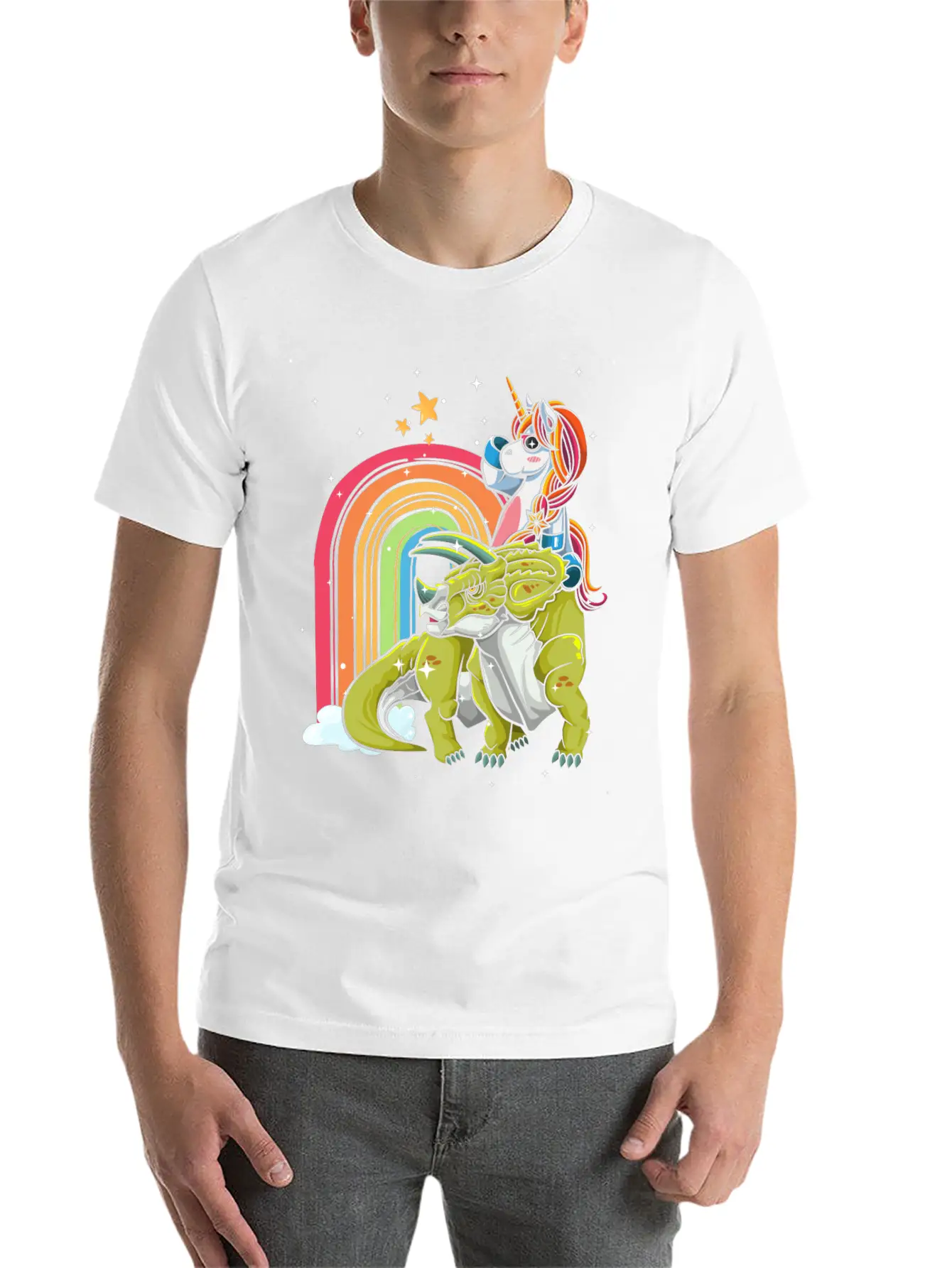 Dabbing Unicorn Riding T Rex Boys Girls Halloween Unisex Short Sleeve Soft Cotton T-Shirt – Casual Everyday Wear