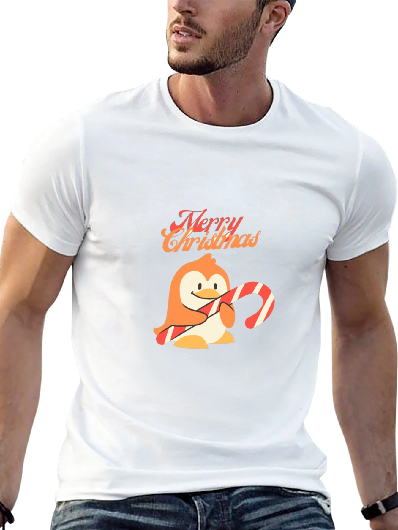 Festive Penguin Merry Christmas Black T-Shirt