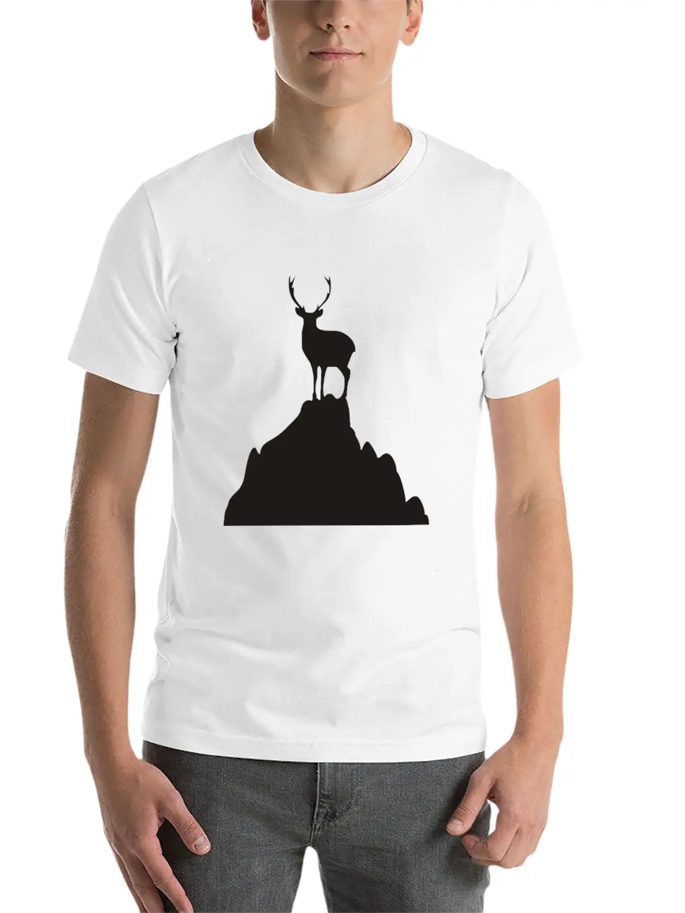 Deer On A Mountain Basic Graphic T-Shirt – Daily Comfort In Soft Cotton