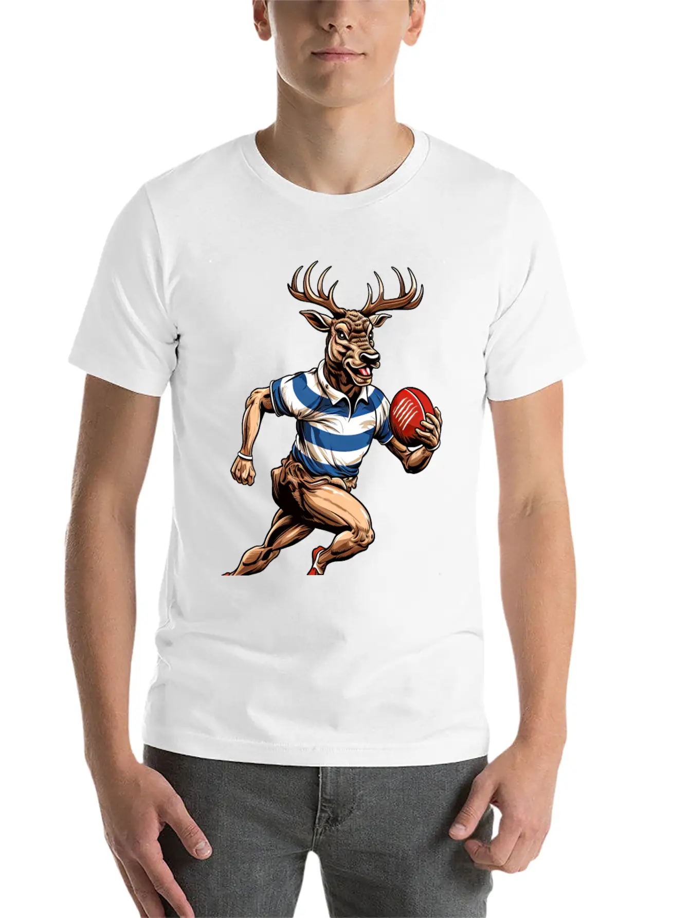 Deer Rugby Player Stylish Everyday T-Shirt – Unisex Basic Cotton Tee