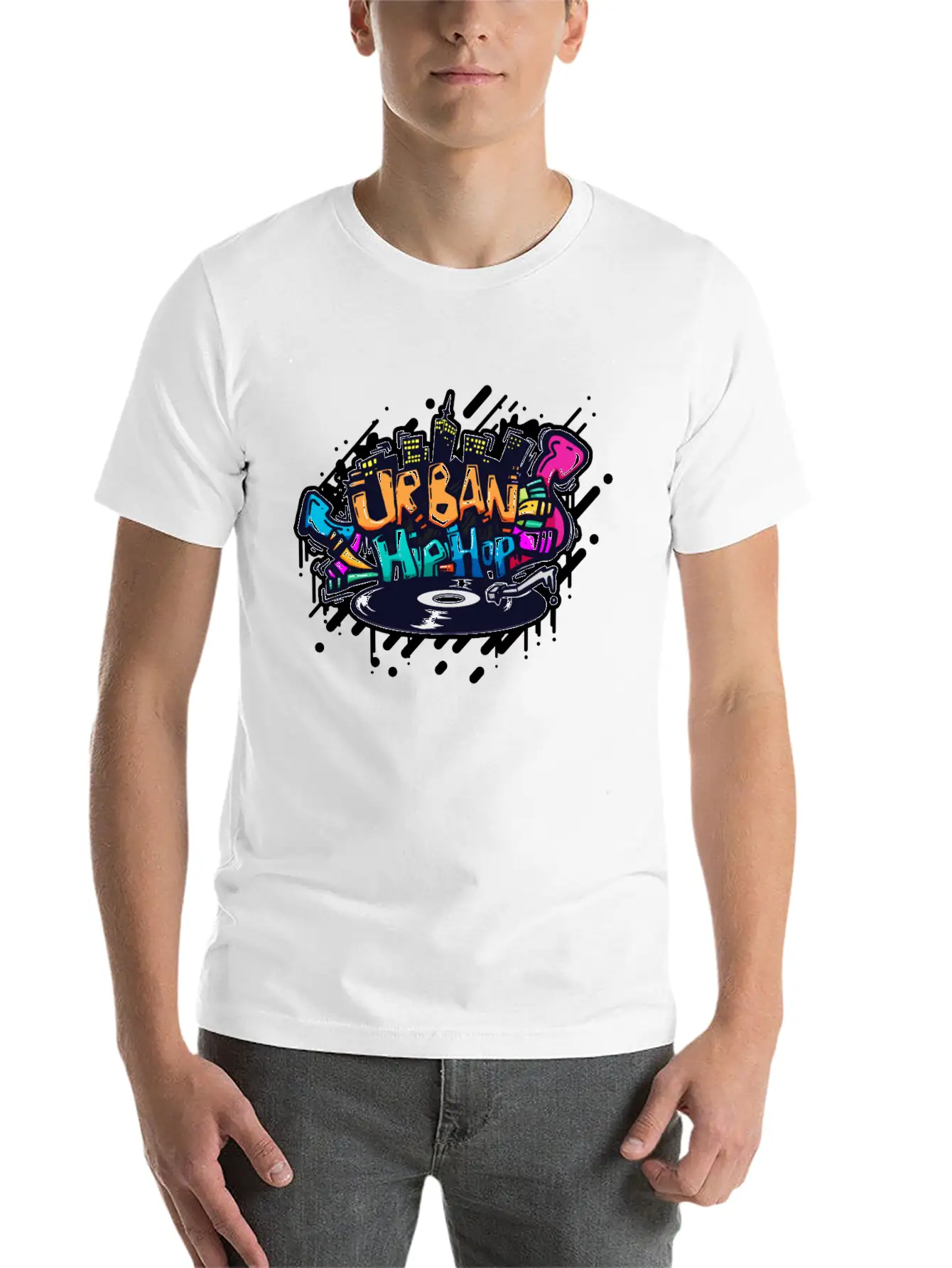 DJ TURNTABLE GRAFFITI Unisex Short Sleeve Soft Cotton T-Shirt – Casual Everyday Wear