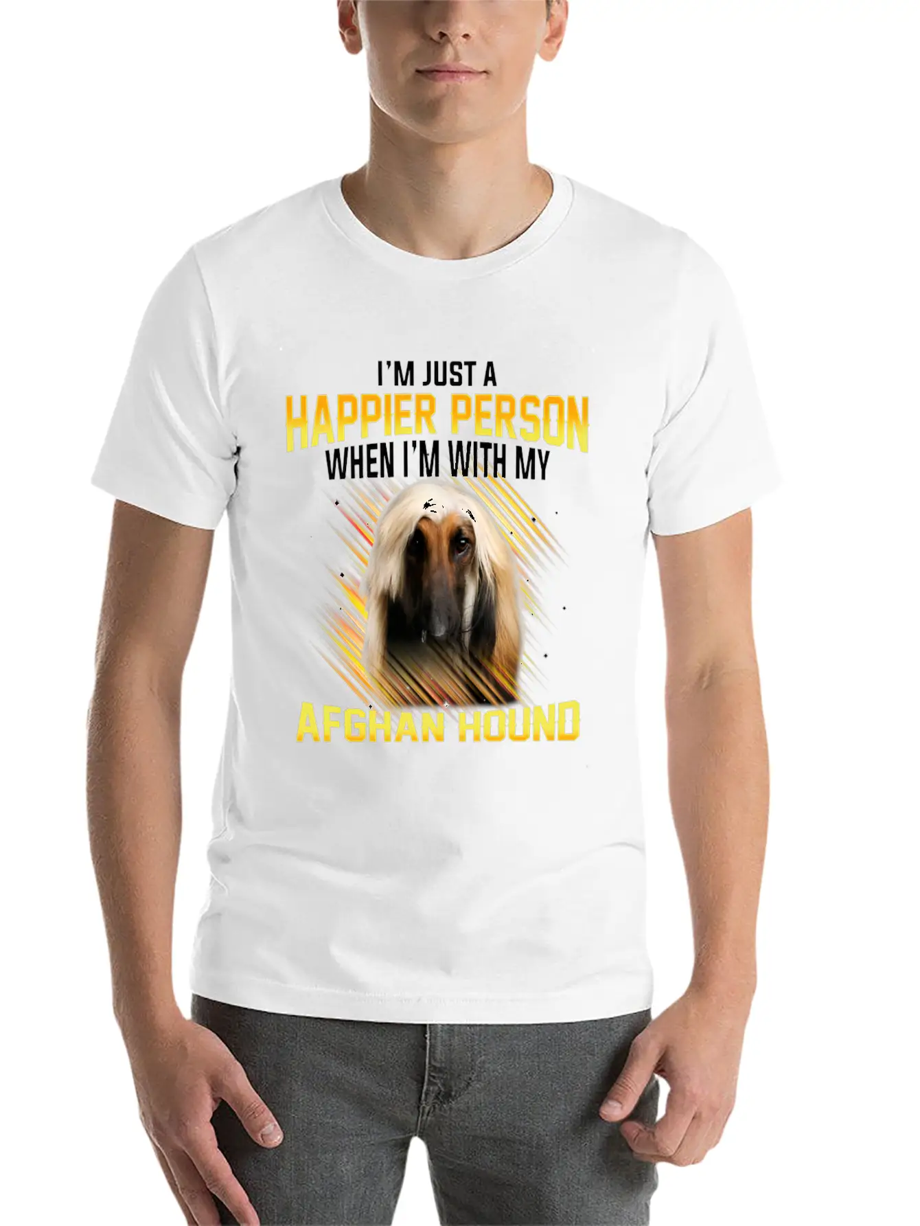 Dog Afhan Hound Im Just A Happier Person Comfortable Minimalist Graphic Tee – Summer Style Essential