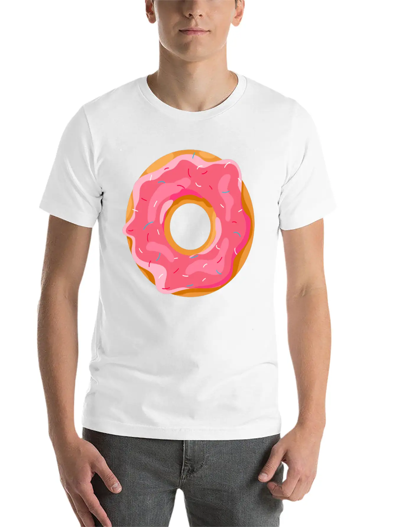 Donut With Pink Frosting And Sprinkles Unisex Short Sleeve Soft Cotton T-Shirt – Casual Everyday Wear