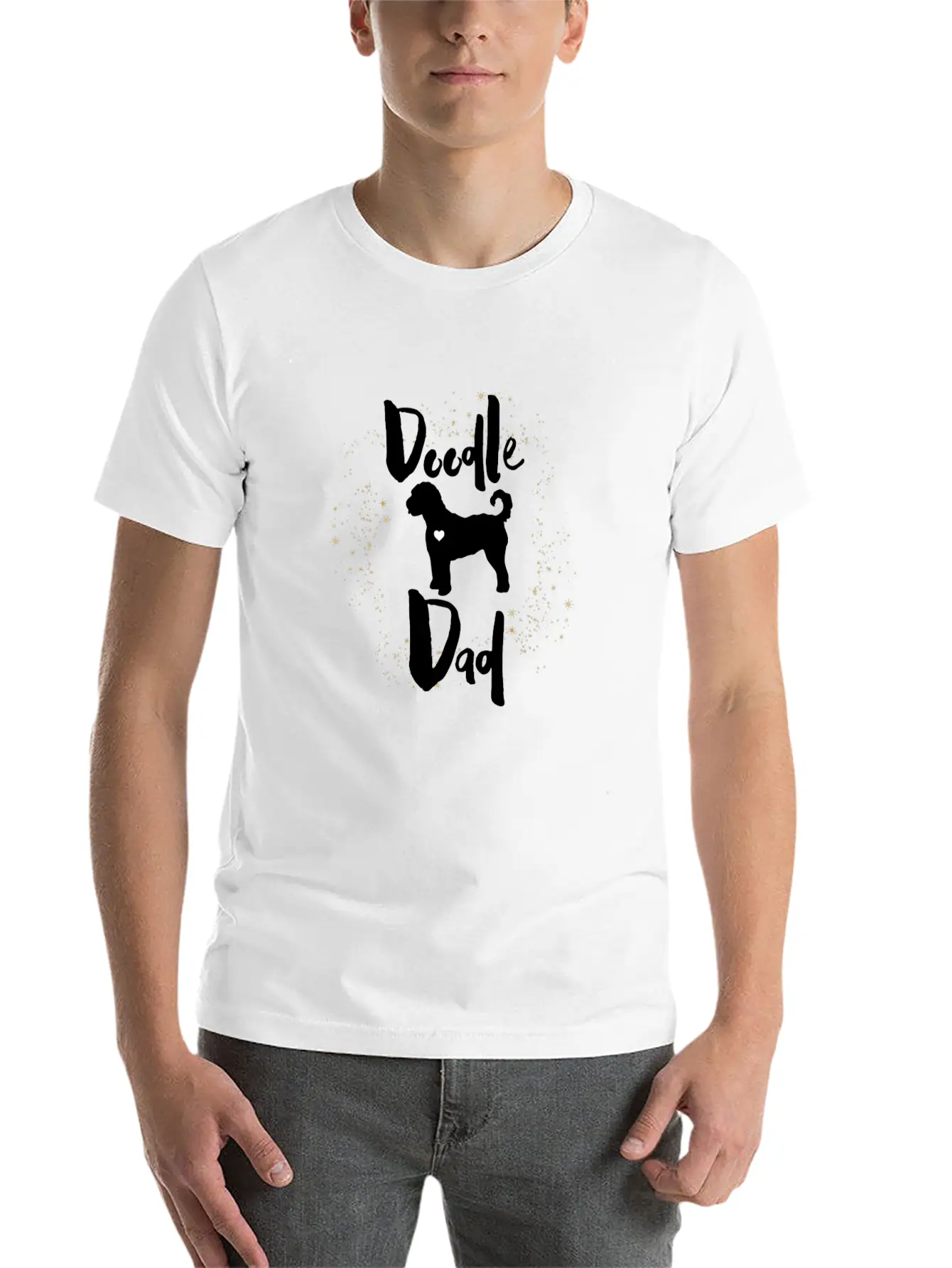 Doodle Dog Dad With Golden Stars Stylish Everyday T-Shirt – Unisex Basic Cotton Tee
