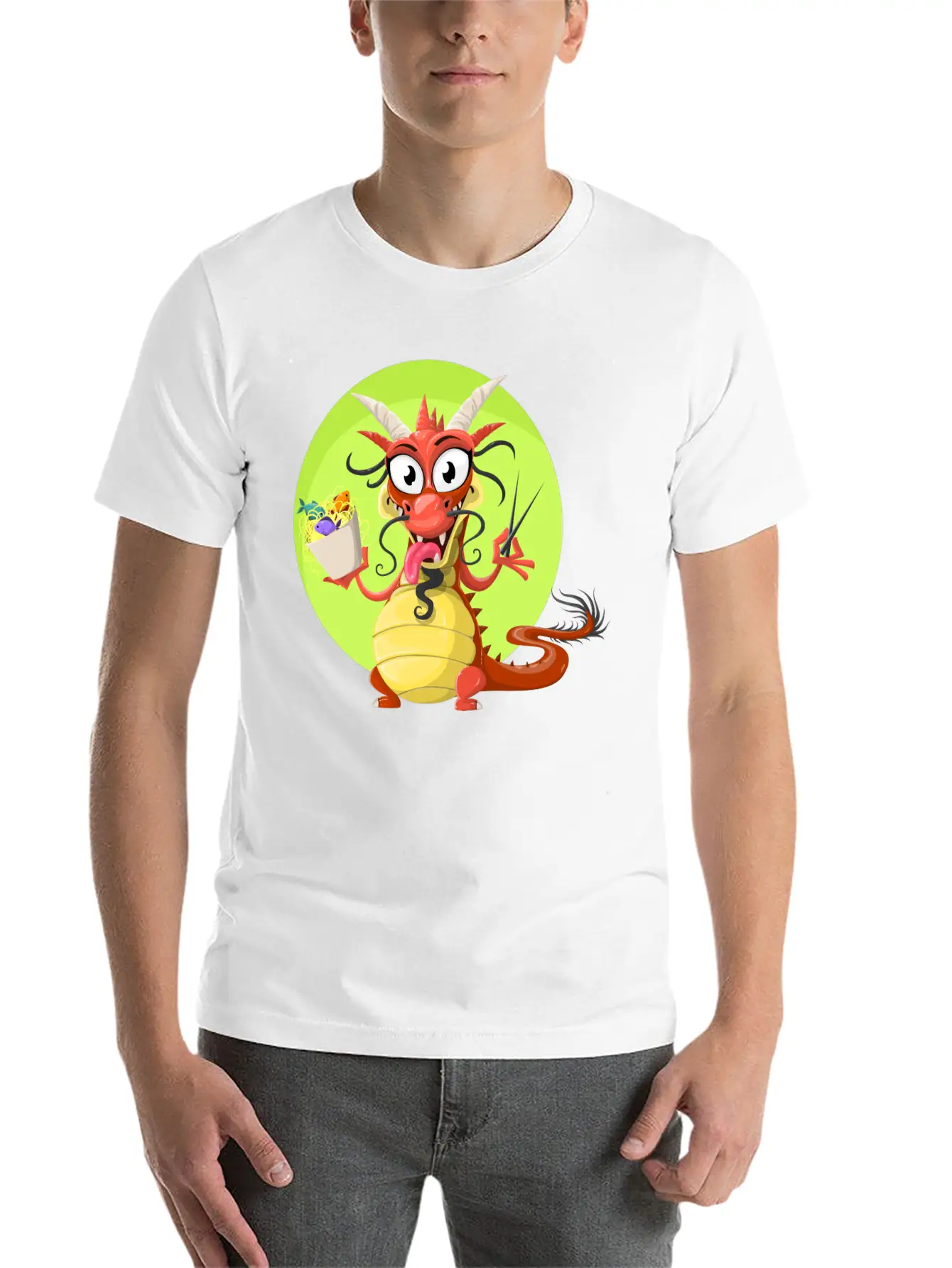 Dragon Drache Monster Noodles Nudeln1 Unisex Short Sleeve Soft Cotton T-Shirt – Casual Everyday Wear