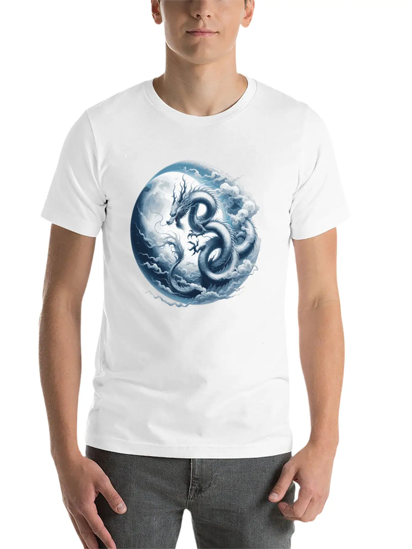 Dragon Moon Chinese Dragon Zodiac Symbol Unisex Short Sleeve Soft Cotton T-Shirt – Casual Everyday Wear