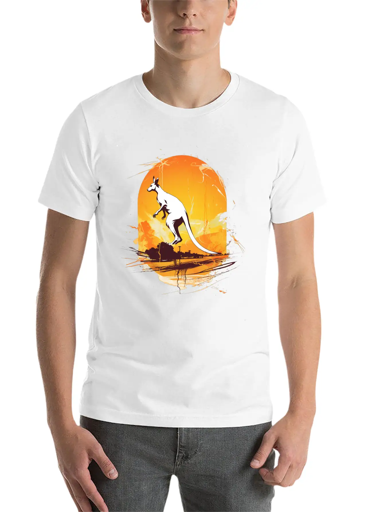 Dynamic Kangaroo Sketch Basic Graphic T-Shirt – Daily Comfort In Soft Cotton