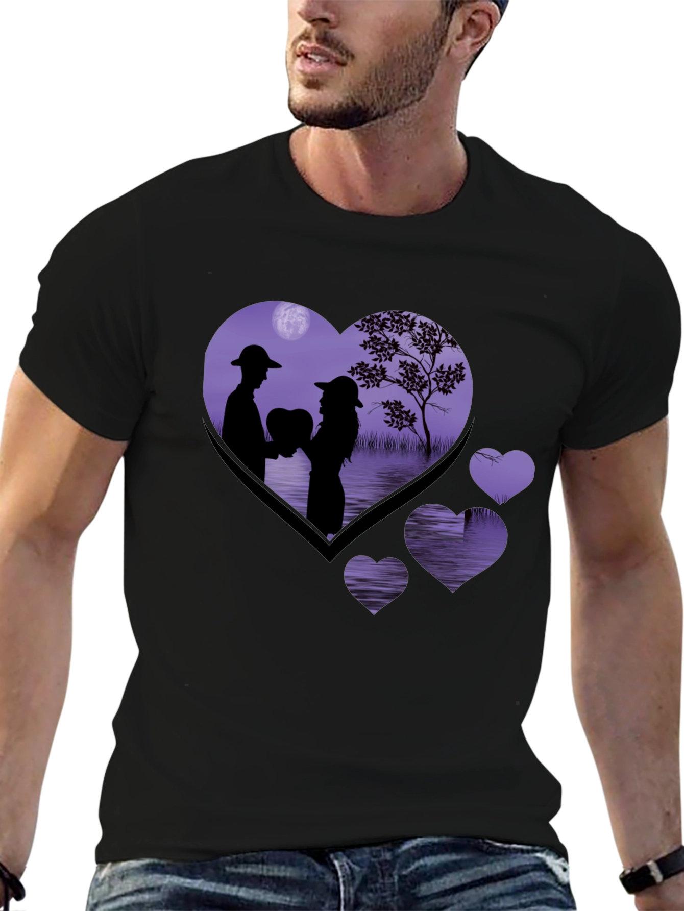 Romantic Heart Silhouette Graphic T-Shirt