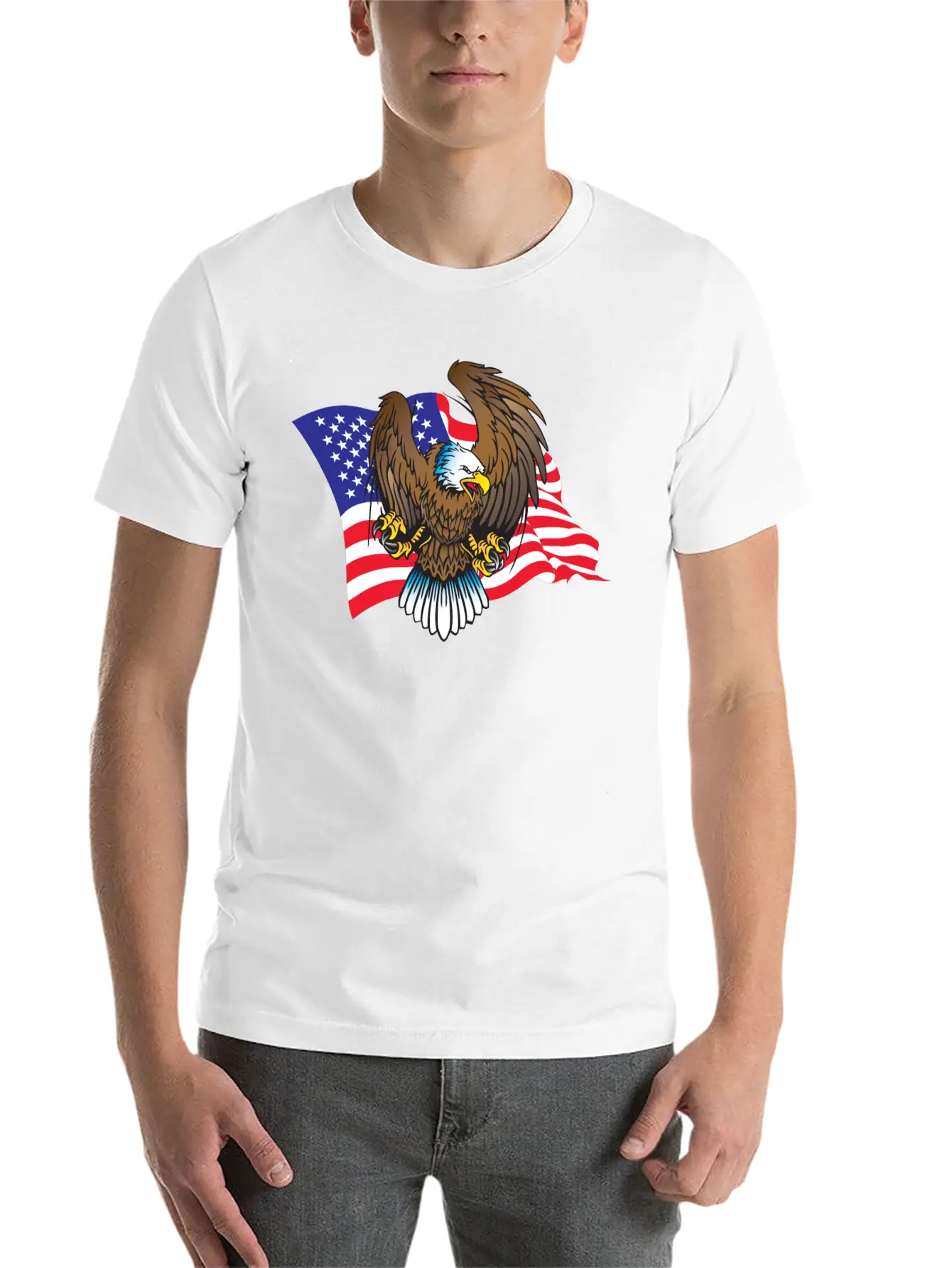 Eagle And Flag Unisex Short Sleeve Soft Cotton T-Shirt – Casual Everyday Wear