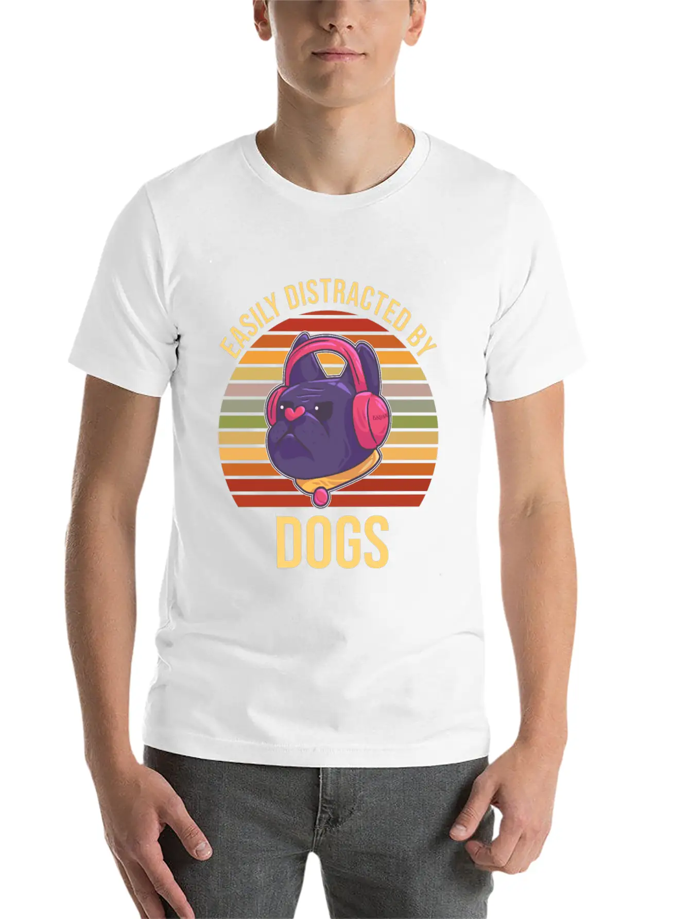 Easily Distracted By Dogs Music Headphones Timeless Short Sleeve Tee – Comfy And Minimalist Design