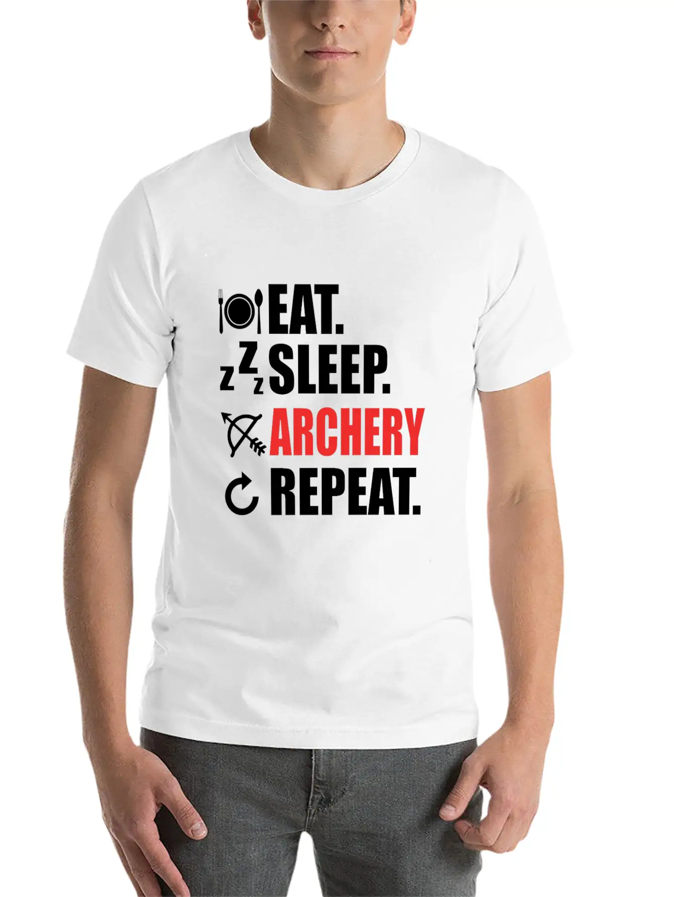 Eat Sleep Archery Repeat Sport Love Arrow Bow Gift Unisex Short Sleeve Soft Cotton T-Shirt – Casual Everyday Wear