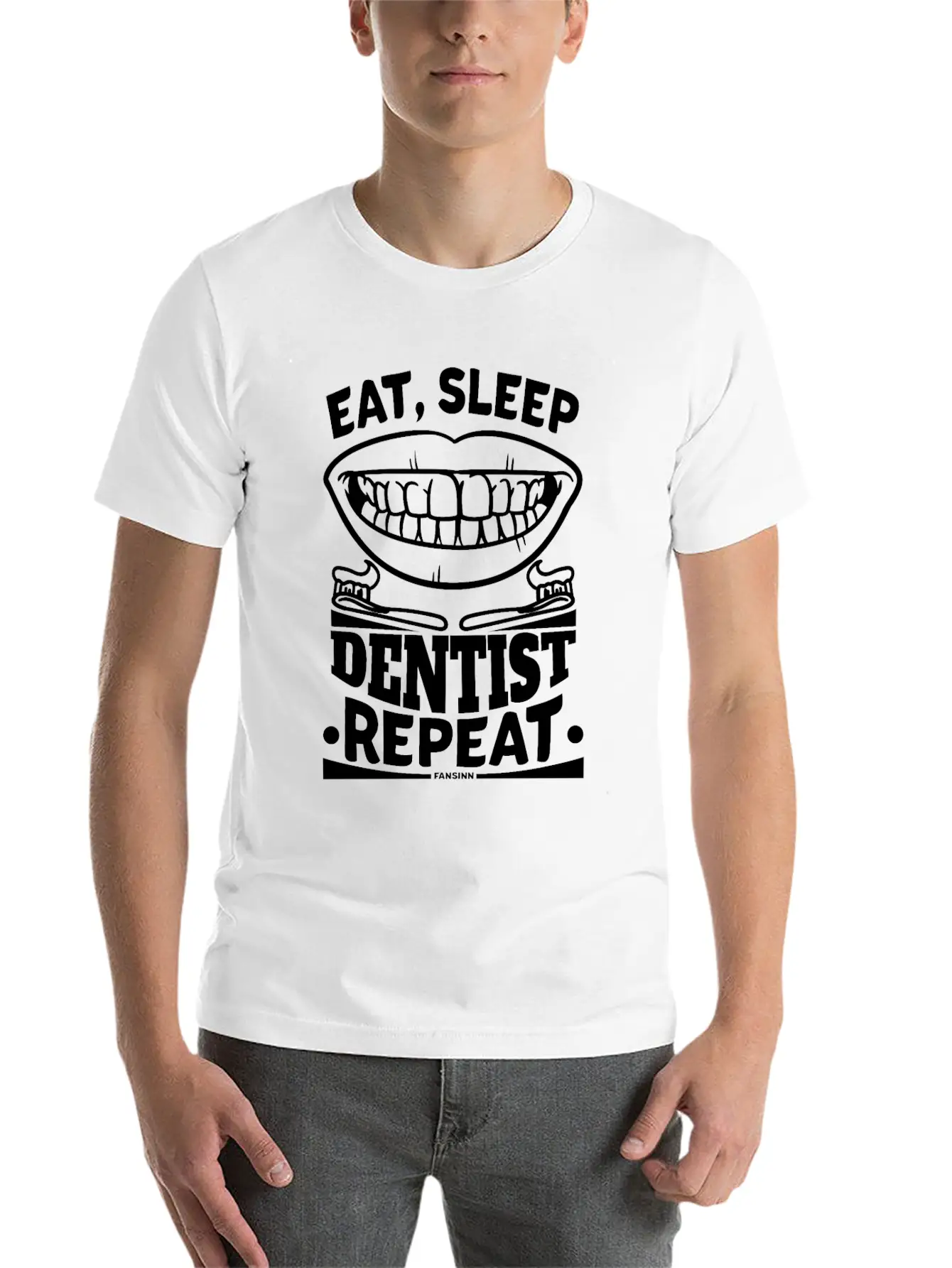 Eat Sleep Dentist Repeat Dental Tooth Unisex Short Sleeve Soft Cotton T-Shirt – Casual Everyday Wear