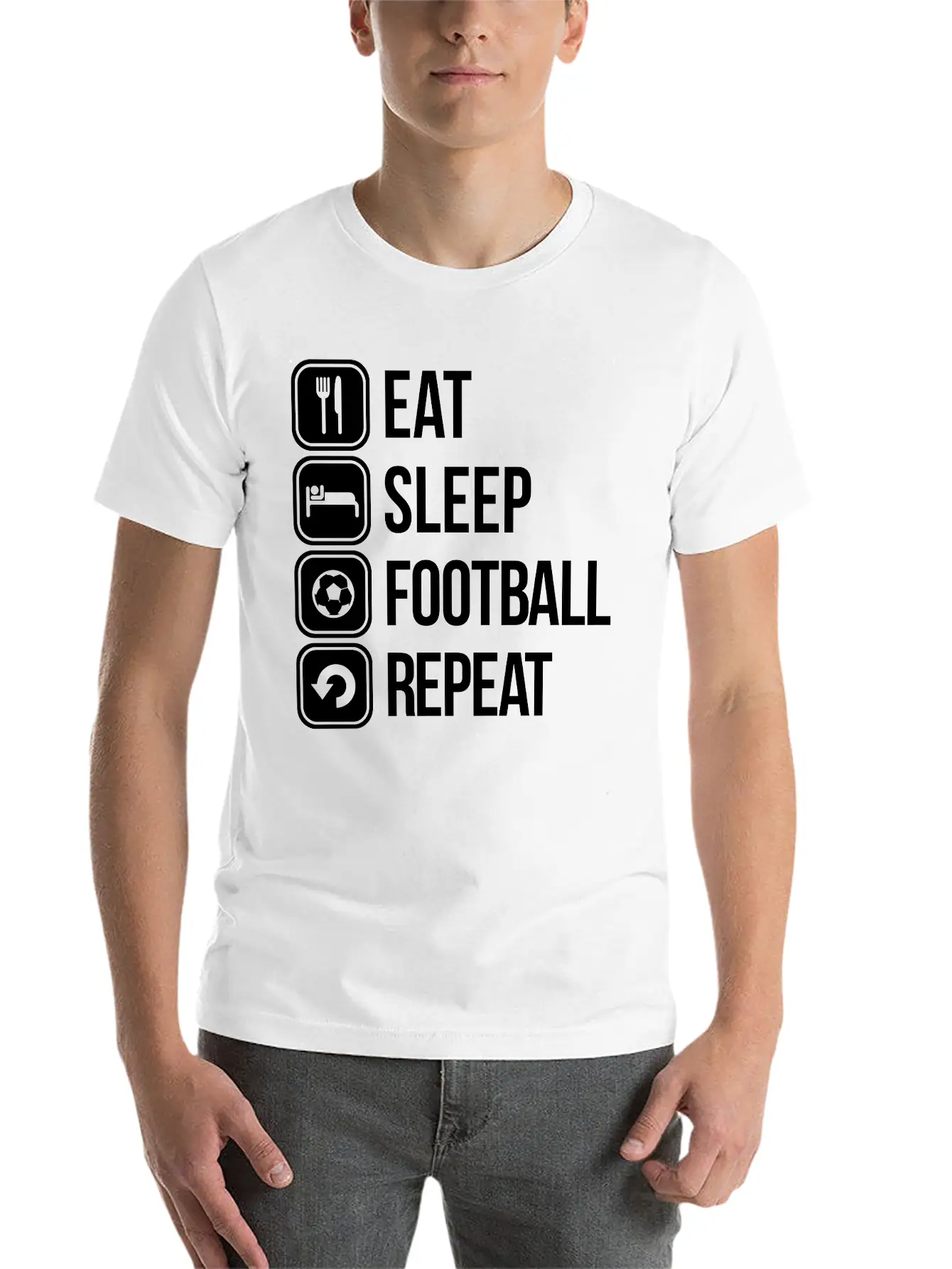 Eat Sleep Football Repeat Stylish Everyday T-Shirt – Unisex Basic Cotton Tee