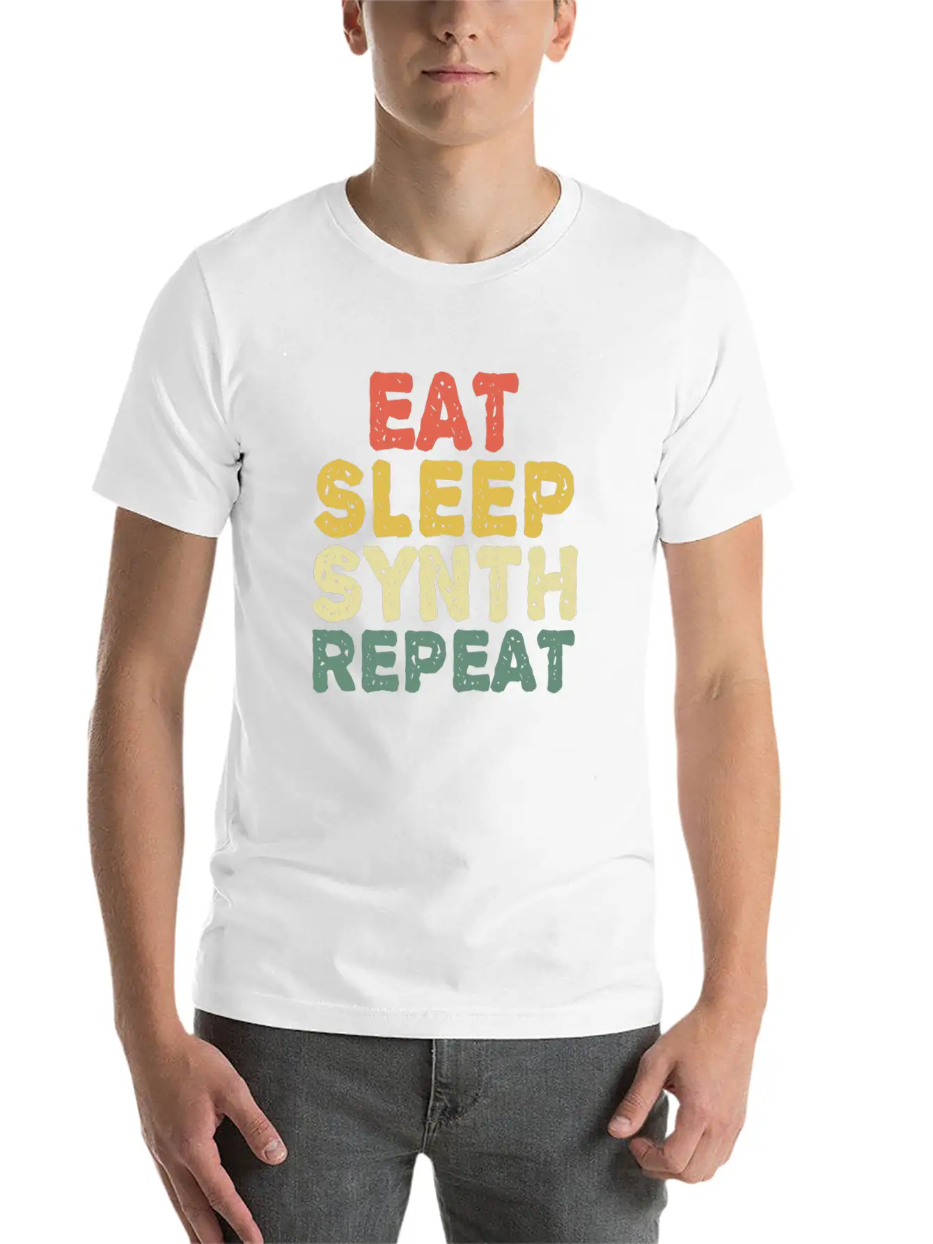 Eat Synth Repeat Synthesizer Musician Keyboard Unisex Short Sleeve Soft Cotton T-Shirt – Casual Everyday Wear