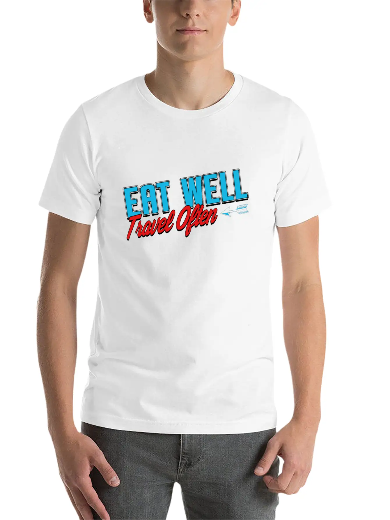Eat Well Travel Often Unisex Short Sleeve Soft Cotton T-Shirt – Casual Everyday Wear