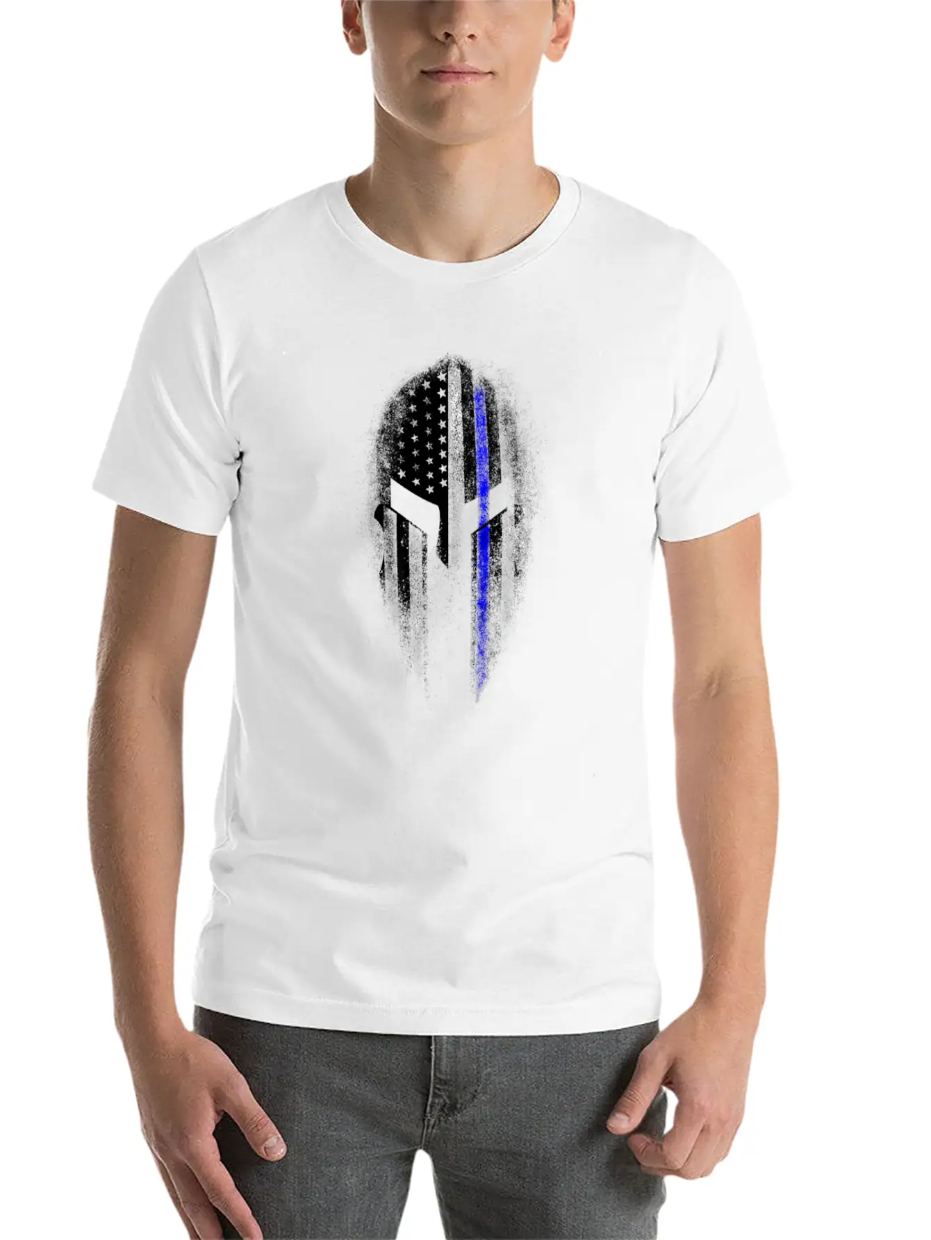 Epic American Thin Blue Line USA Flag Spartan Stylish Everyday T-Shirt – Unisex Basic Cotton Tee