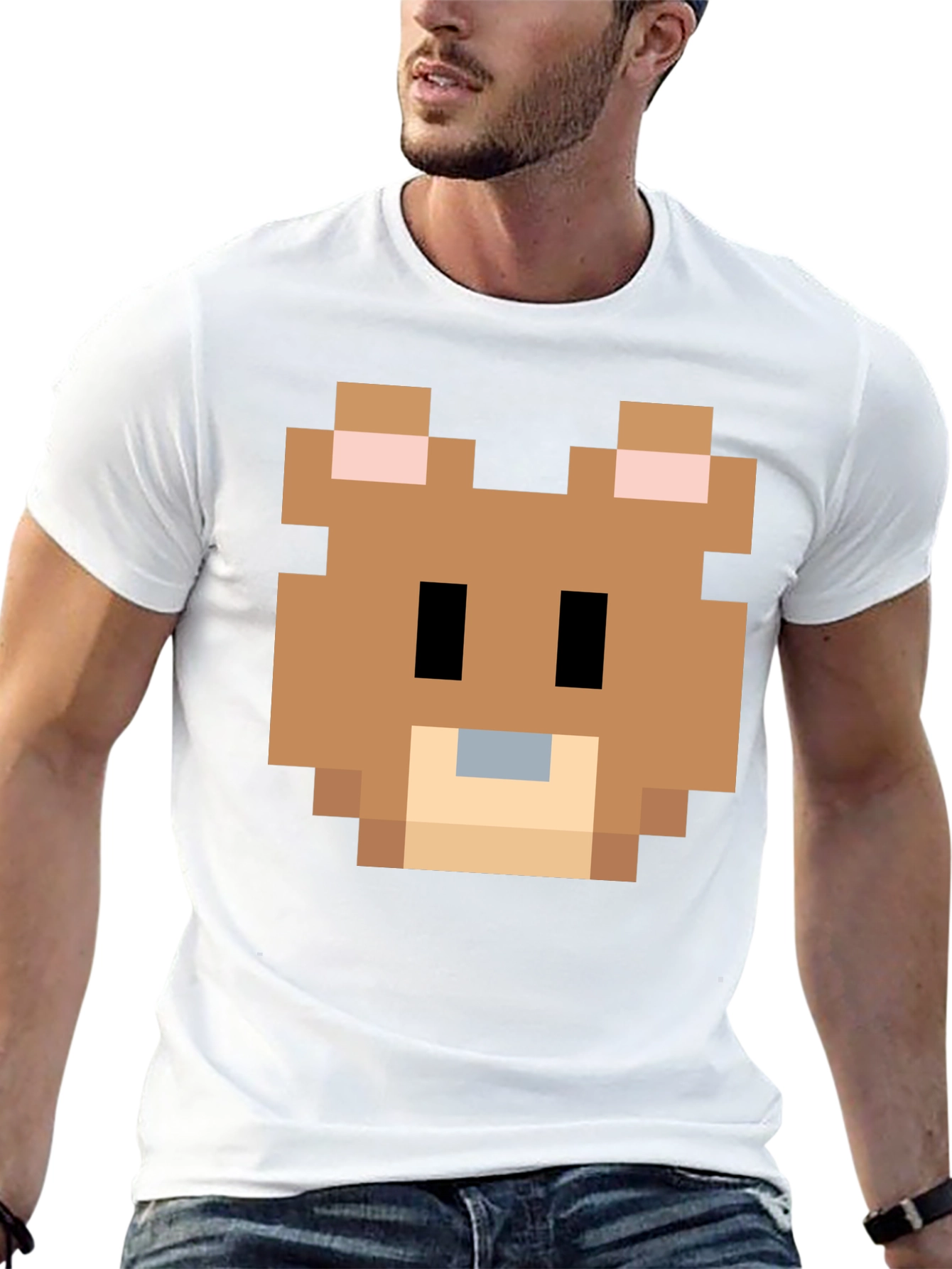 Pixelated Bear Graphic Tee - Retro Gaming Style